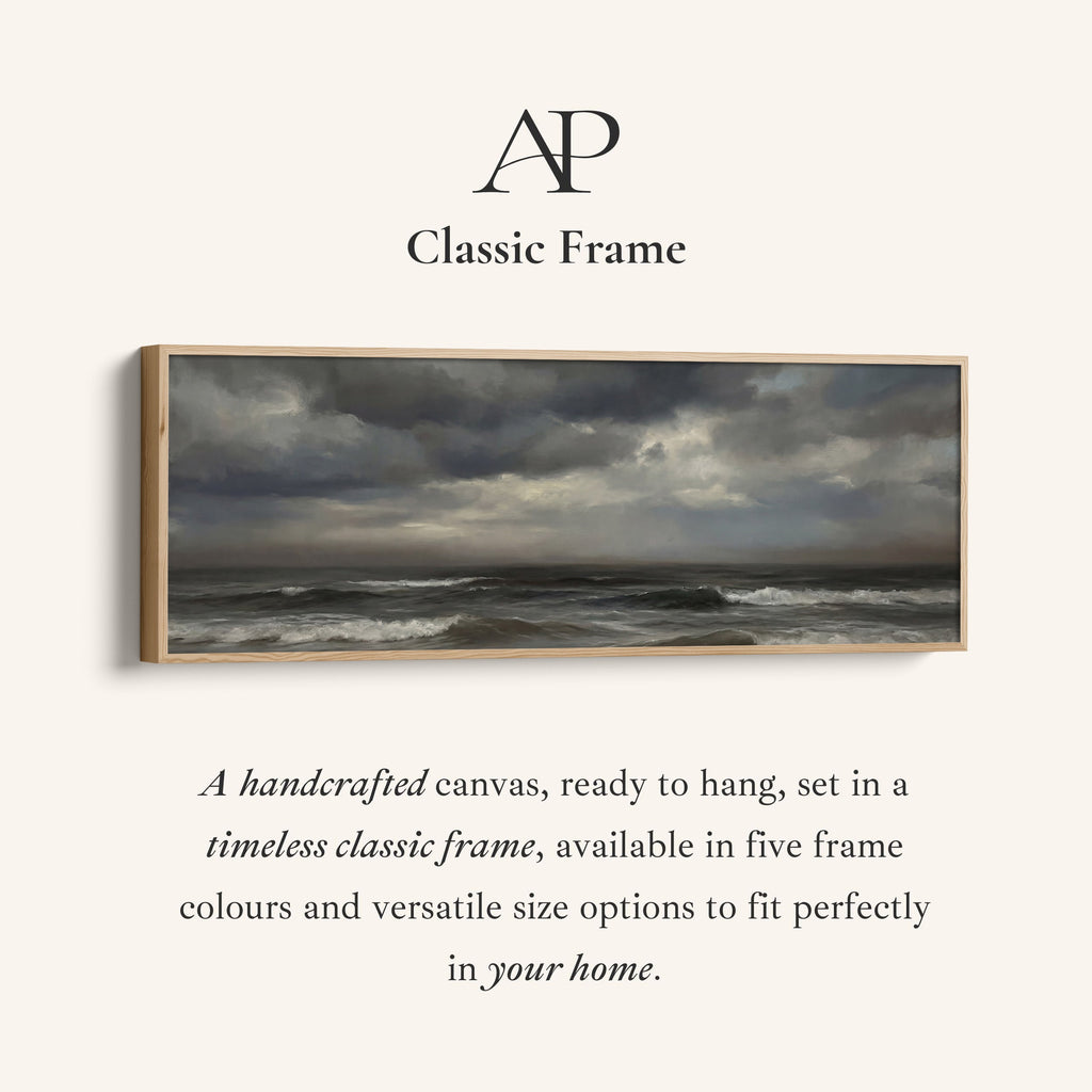 Wide Framed Canvas Breaking Waves Under Clouds Oversized Wall Decor Bedroom