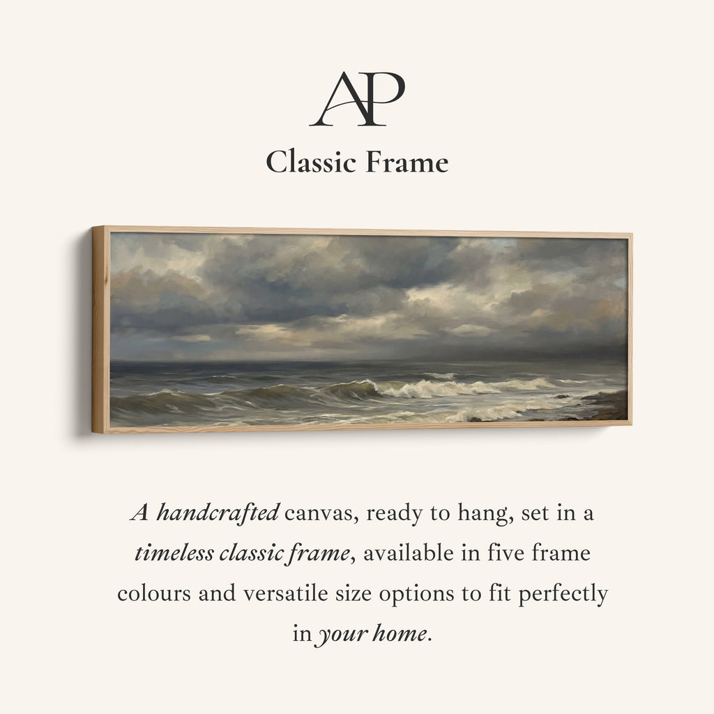Long Wall Art Rolling Waves And Dark Sky Panoramic Canvas Print Living Room