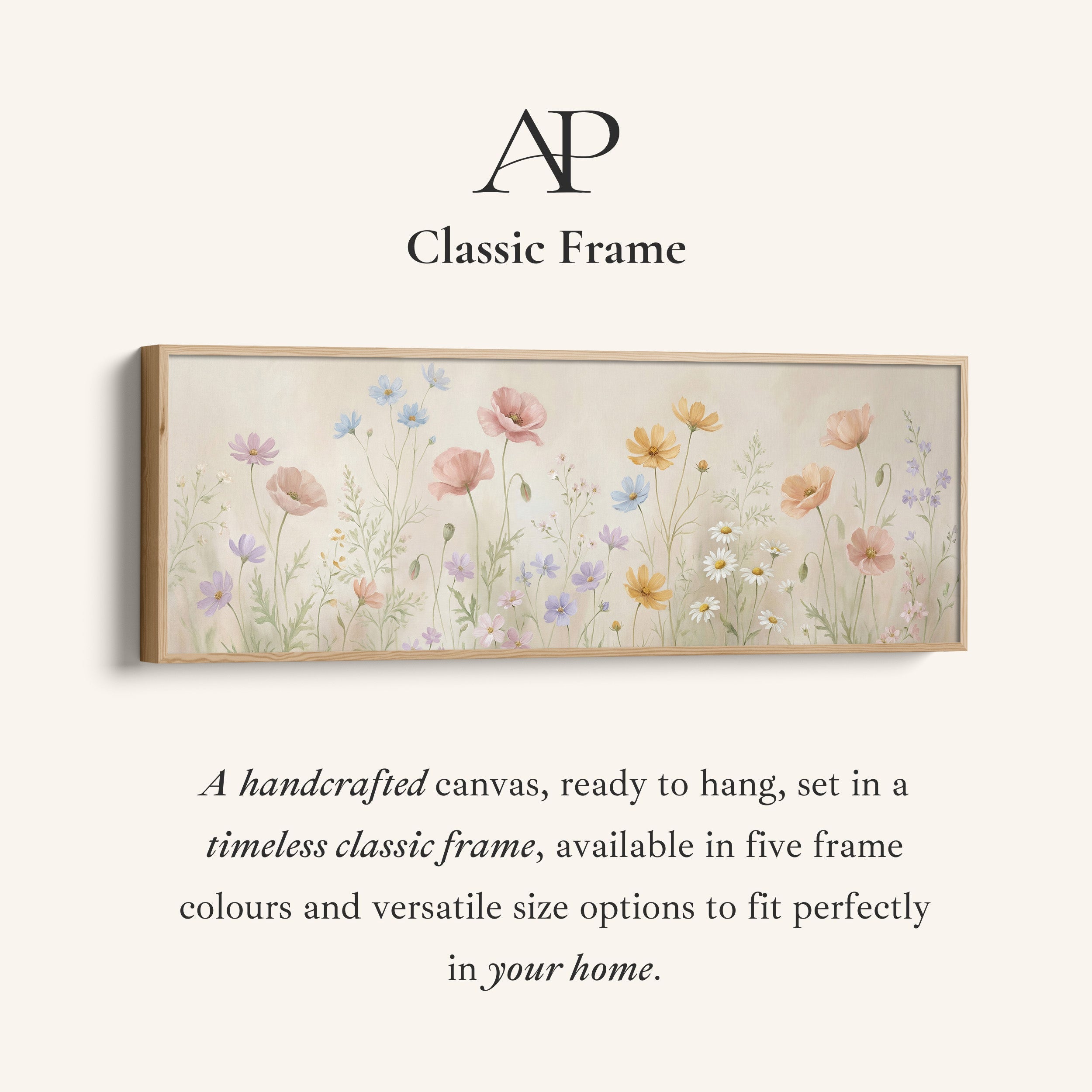 Pastel Wildflowers On Beige Background Large Wall Art Panoramic Canvas Print Bedroom
