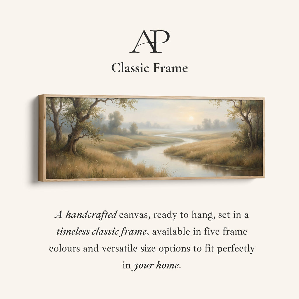 River Through Grassy Landscape Panoramic Wall Art Statement Wall Decor Living Room