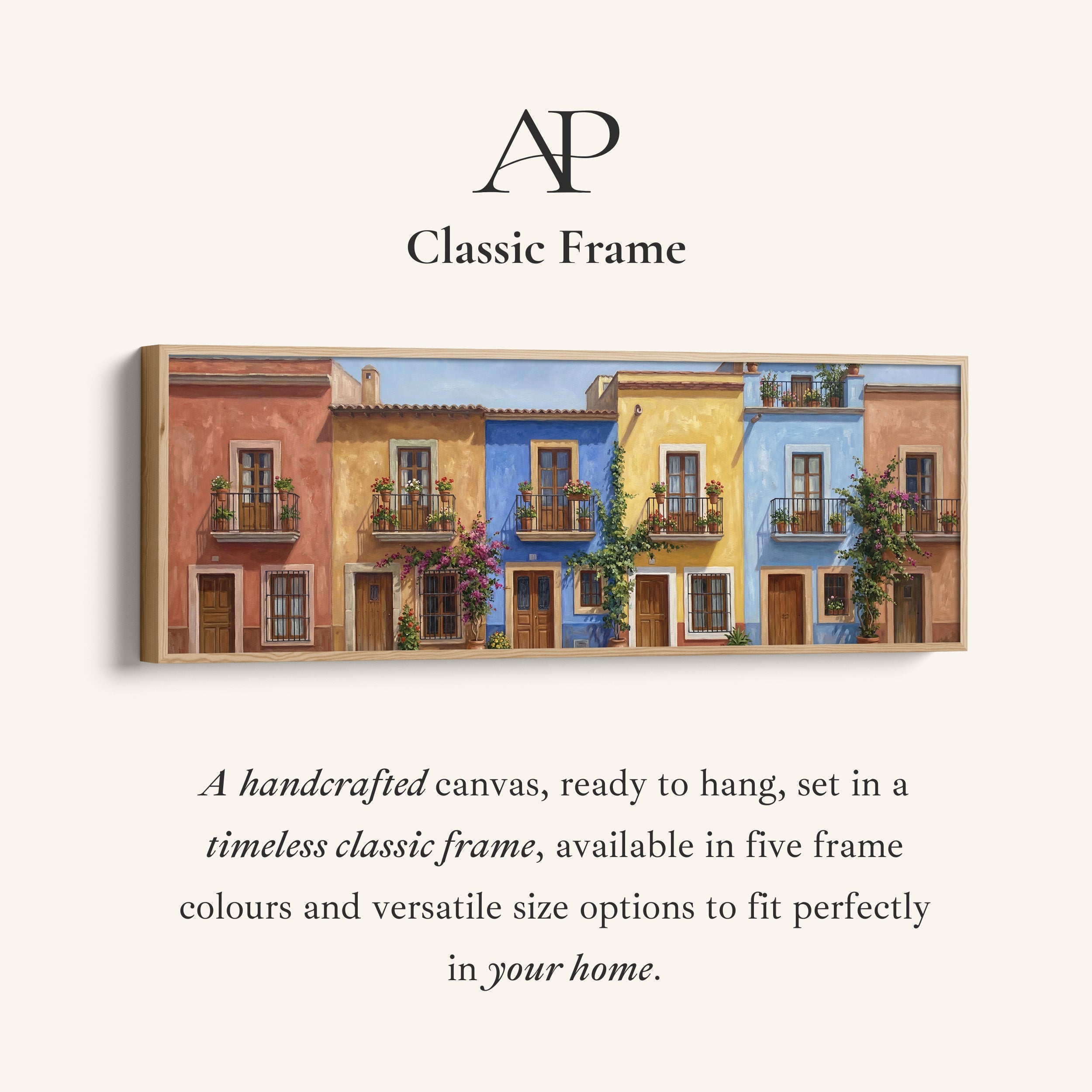 Colourful Mediterranean Houses Wide Framed Canvas Extra Wide Canvas Kitchen