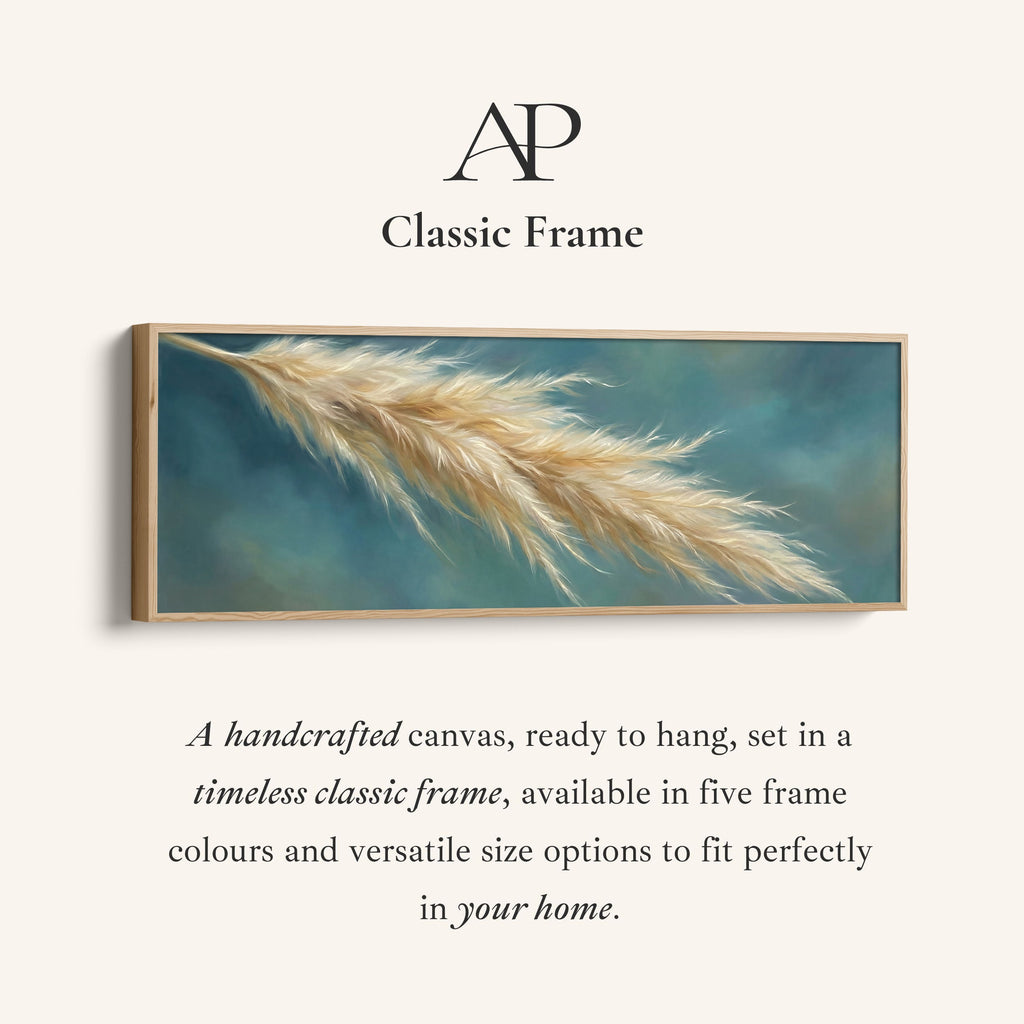 Pampas Grass On Blue Background Large Wall Art Panoramic Canvas Print Hallway