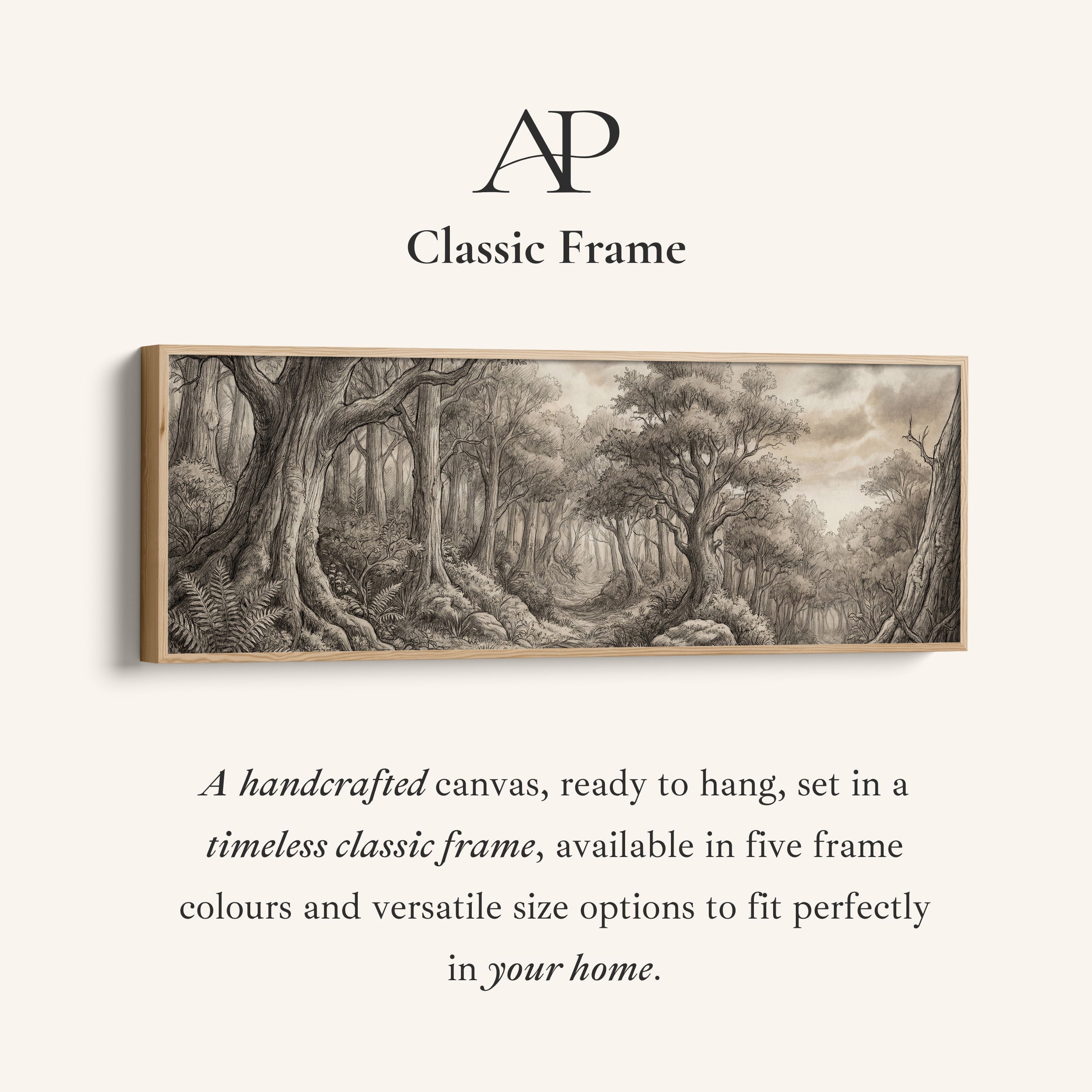 Forest Pencil Sketch Scene Panoramic Wall Art Statement Wall Decor Office