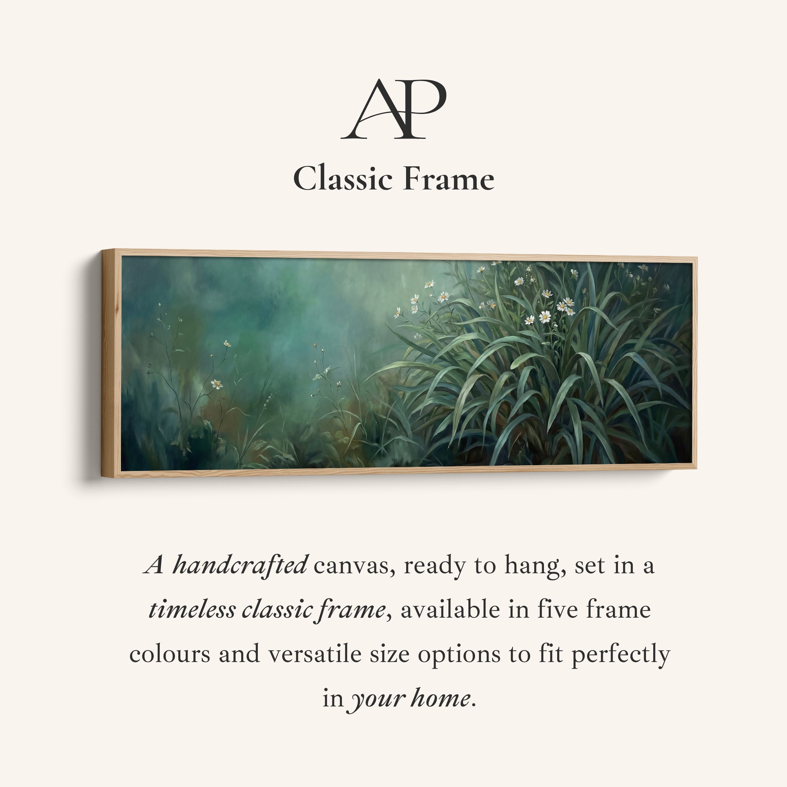Wild Grass With White Flowers Wide Framed Canvas Extra Wide Canvas Bedroom