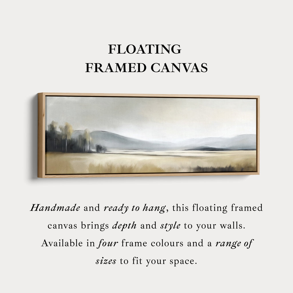 Long Neutral Misty Landscape Canvas Artwork for Above Bed or Living Room