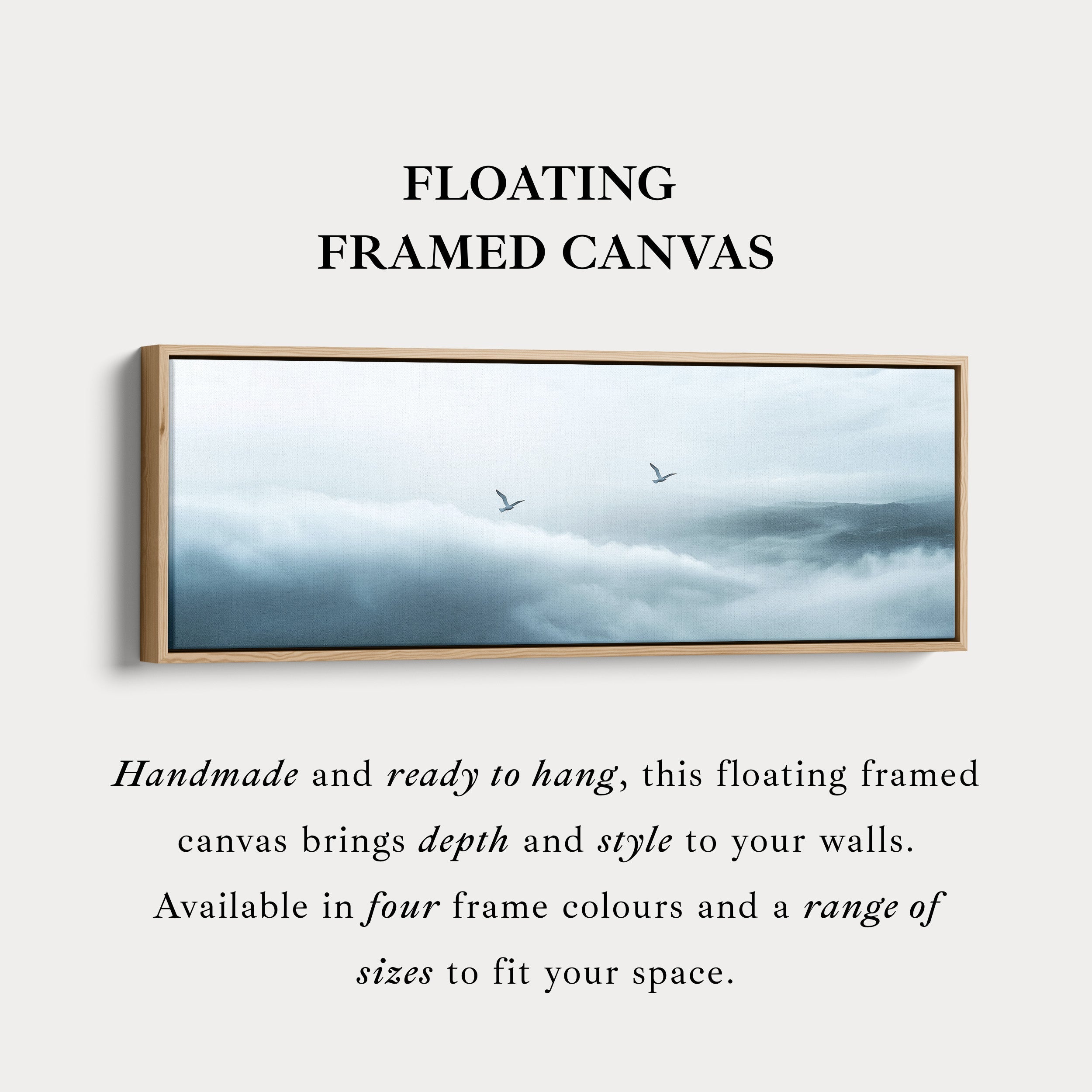 Panoramic Minimalist Cloud Long Narrow Wall Art Large Framed Canvas