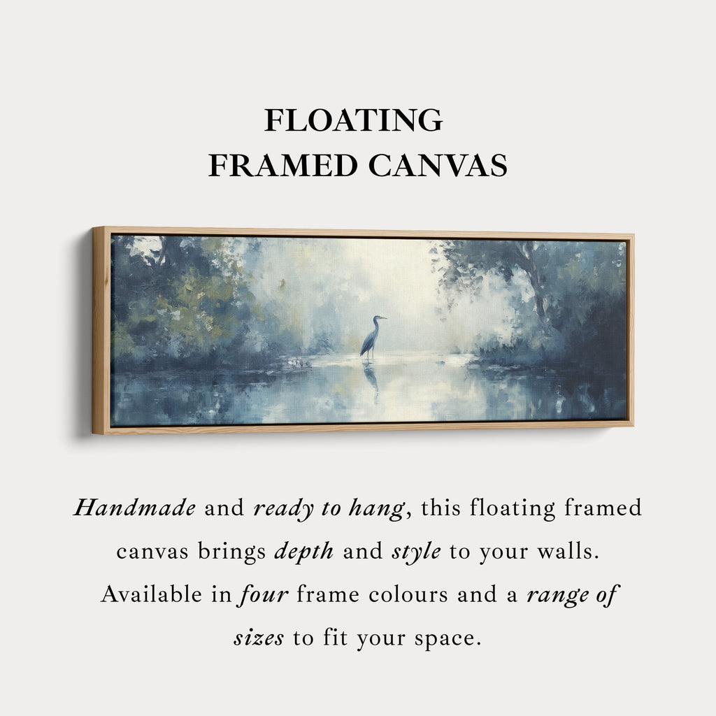 Muted Heron Long Horizontal Skinny Framed Canvas