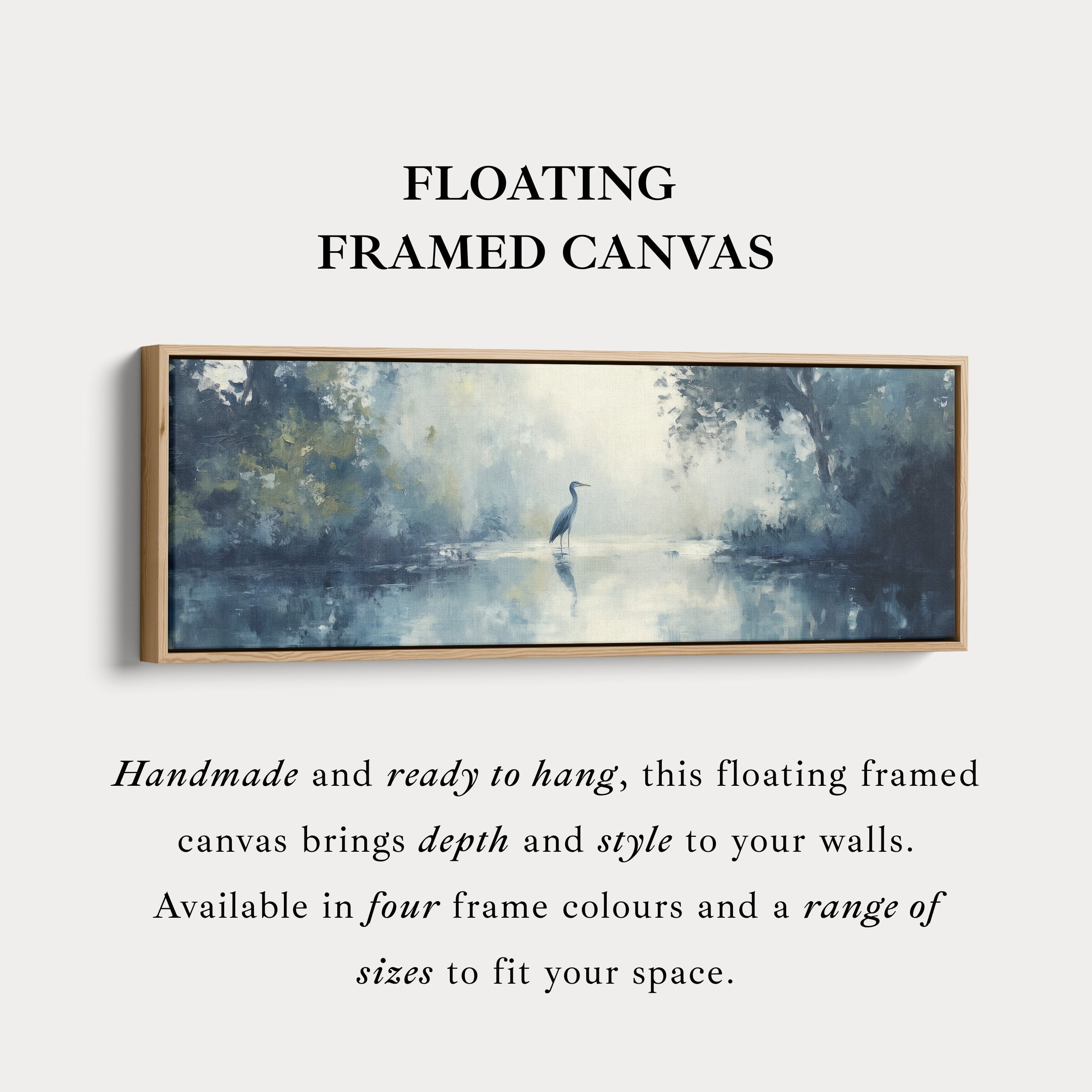 Muted Heron Long Horizontal Skinny Framed Canvas