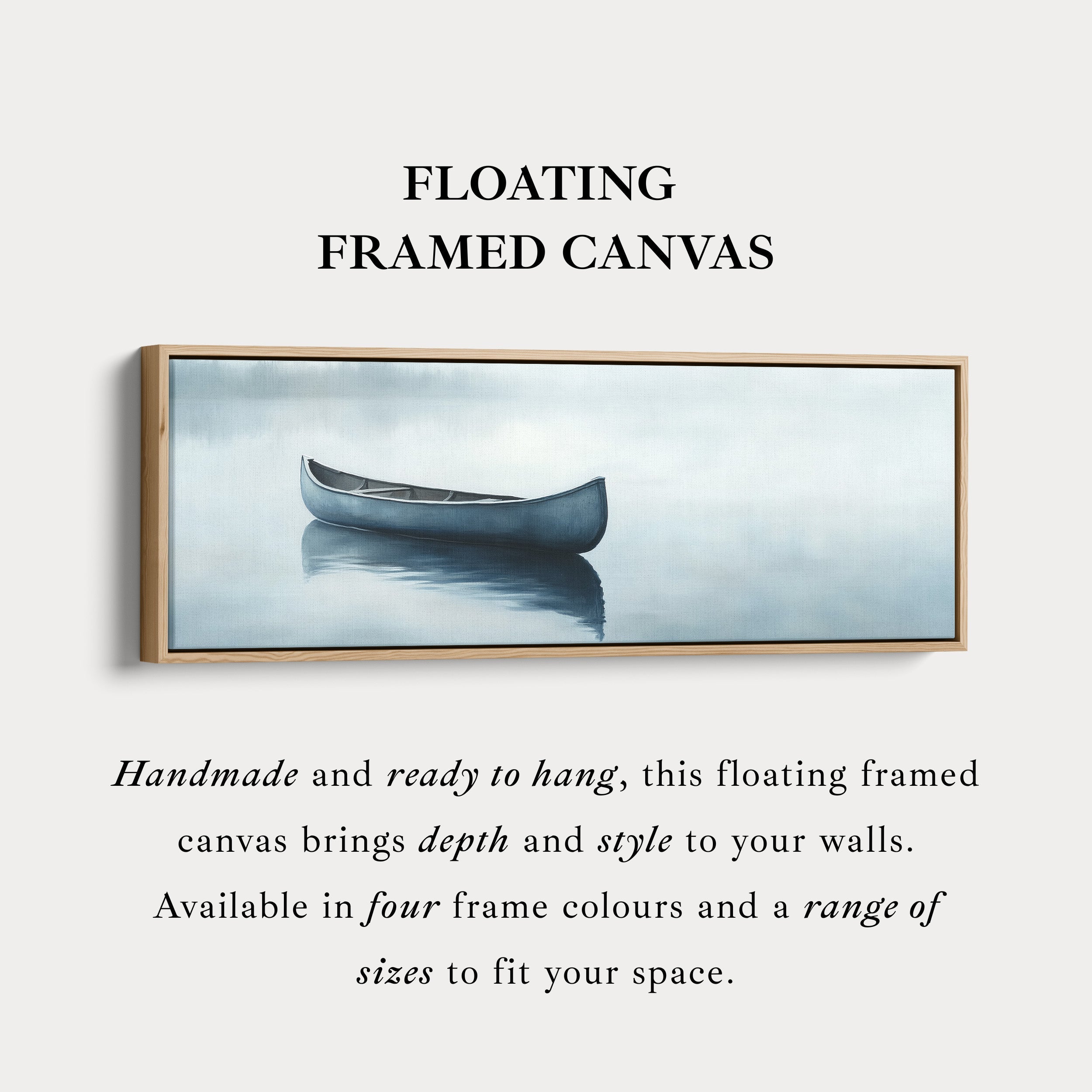 Misty Lake Canoe Wide Framed Above Bed Wall Art