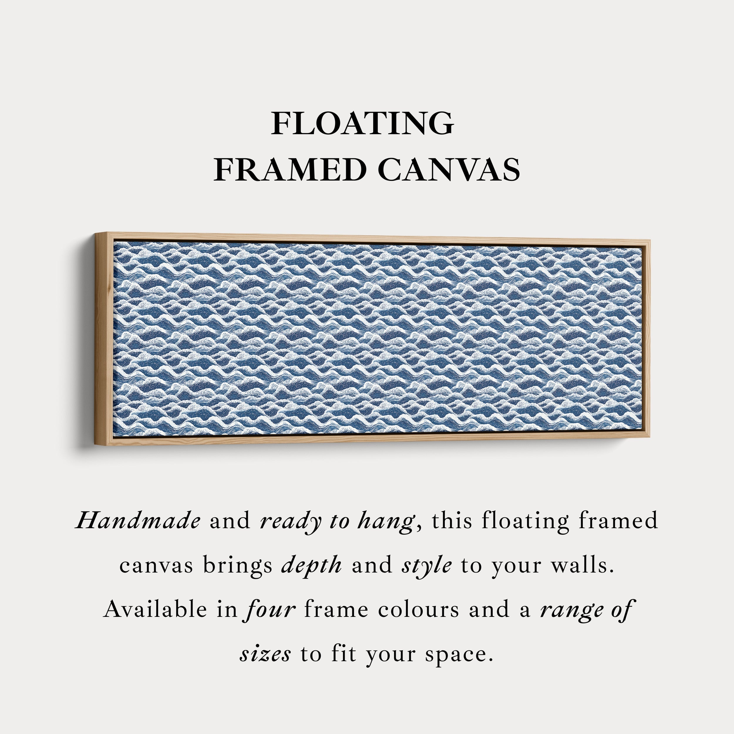 Horizontal Wall Art Long Blue Japandi Style Wave