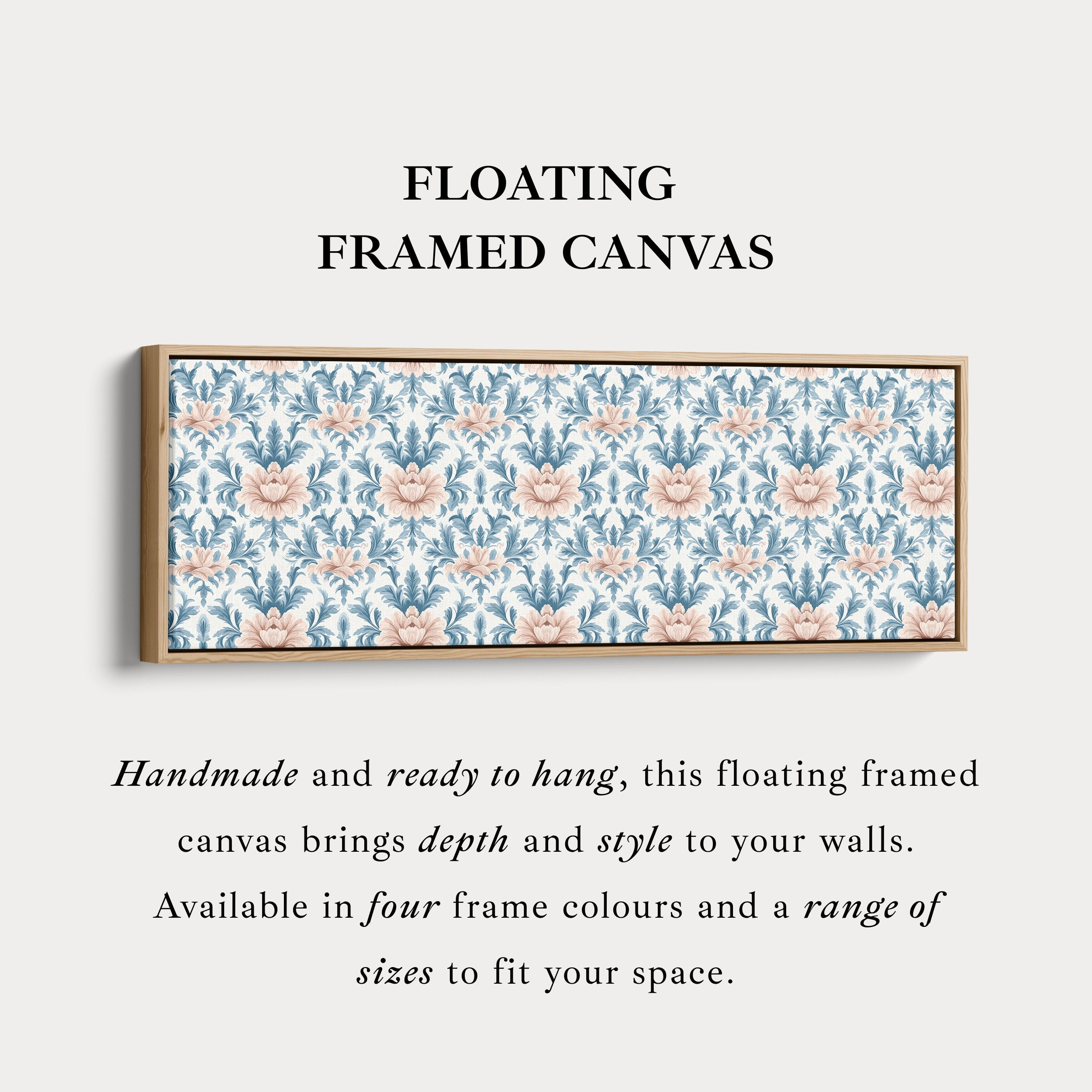 Long Narrow Wall Art Blue Damask