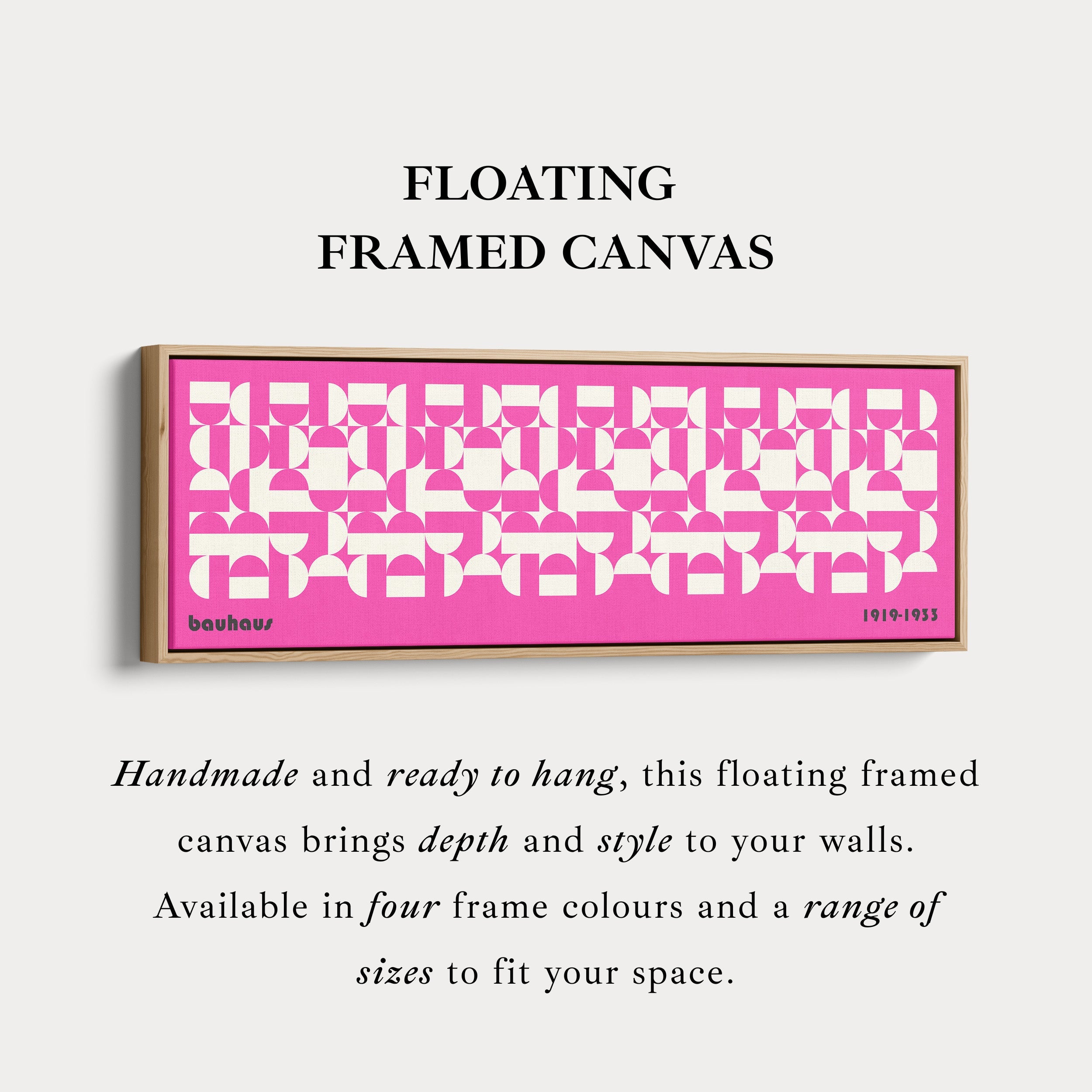 Large Framed Long Wall Art Pink Mid Century Bauhaus