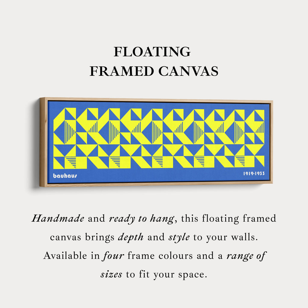 Blue & Yellow Large Framed Long Wall Art Mid Century Bauhaus