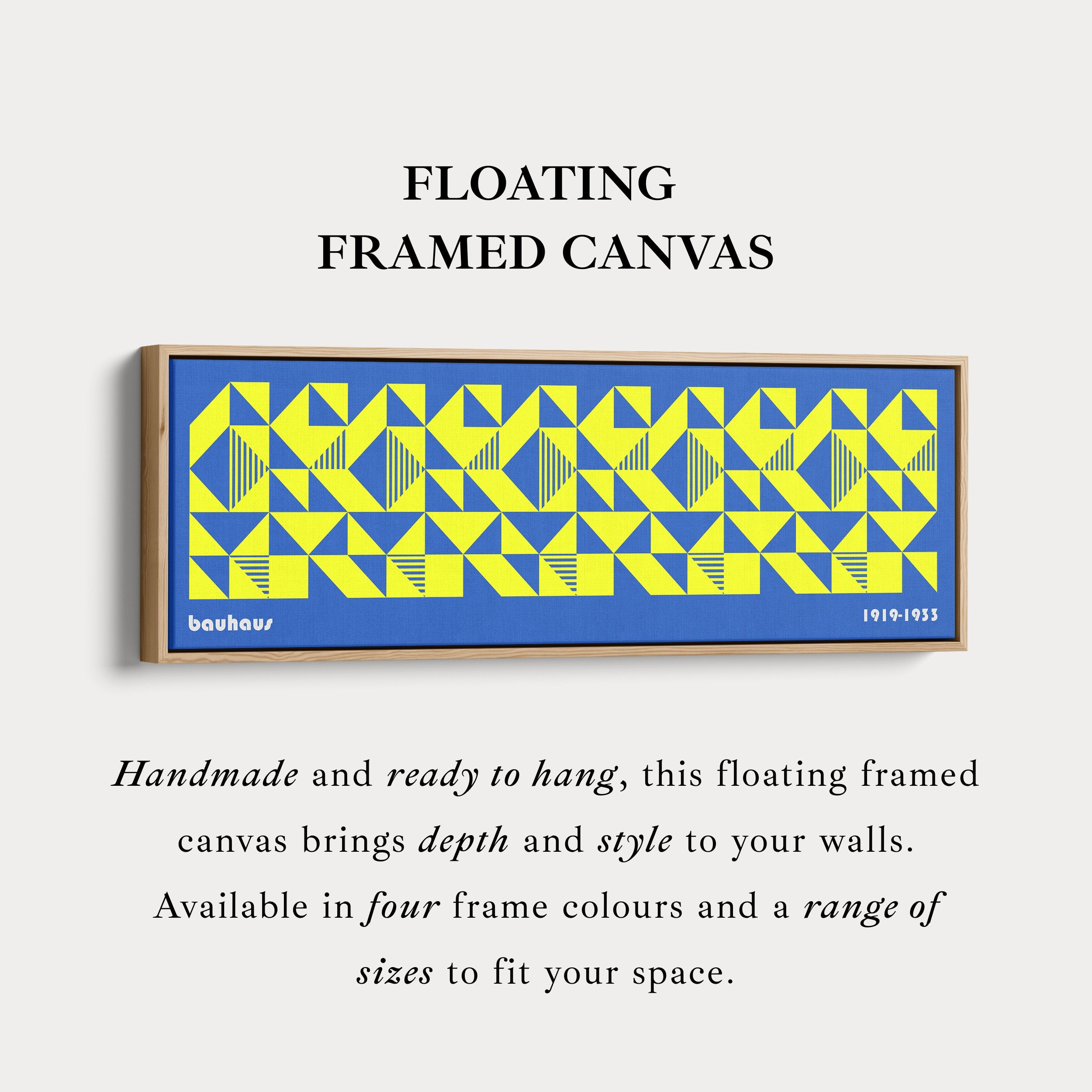 Blue & Yellow Large Framed Long Wall Art Mid Century Bauhaus