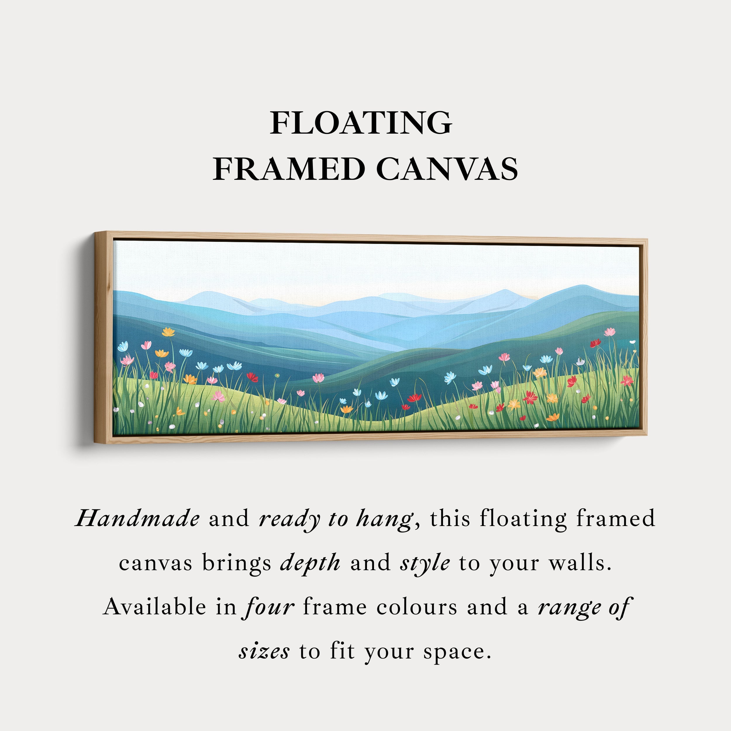 Horizontal Landscape Wall Art Green Blue Long Canvas Above Bed Scenic Nature Print