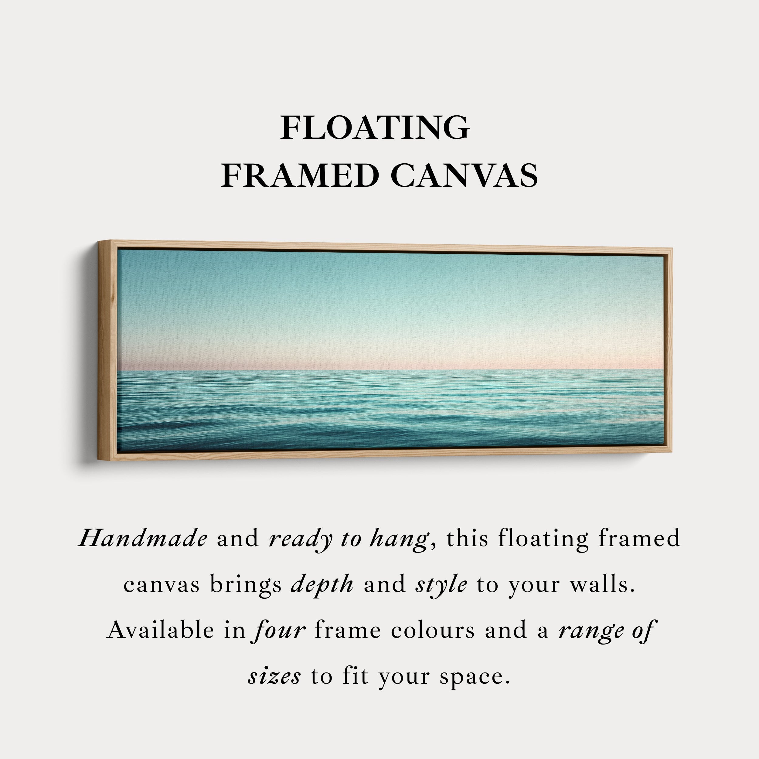 Wide Coastal Ocean Horizon Long Canvas Horizontal Wall Art Calm Blue Seascape