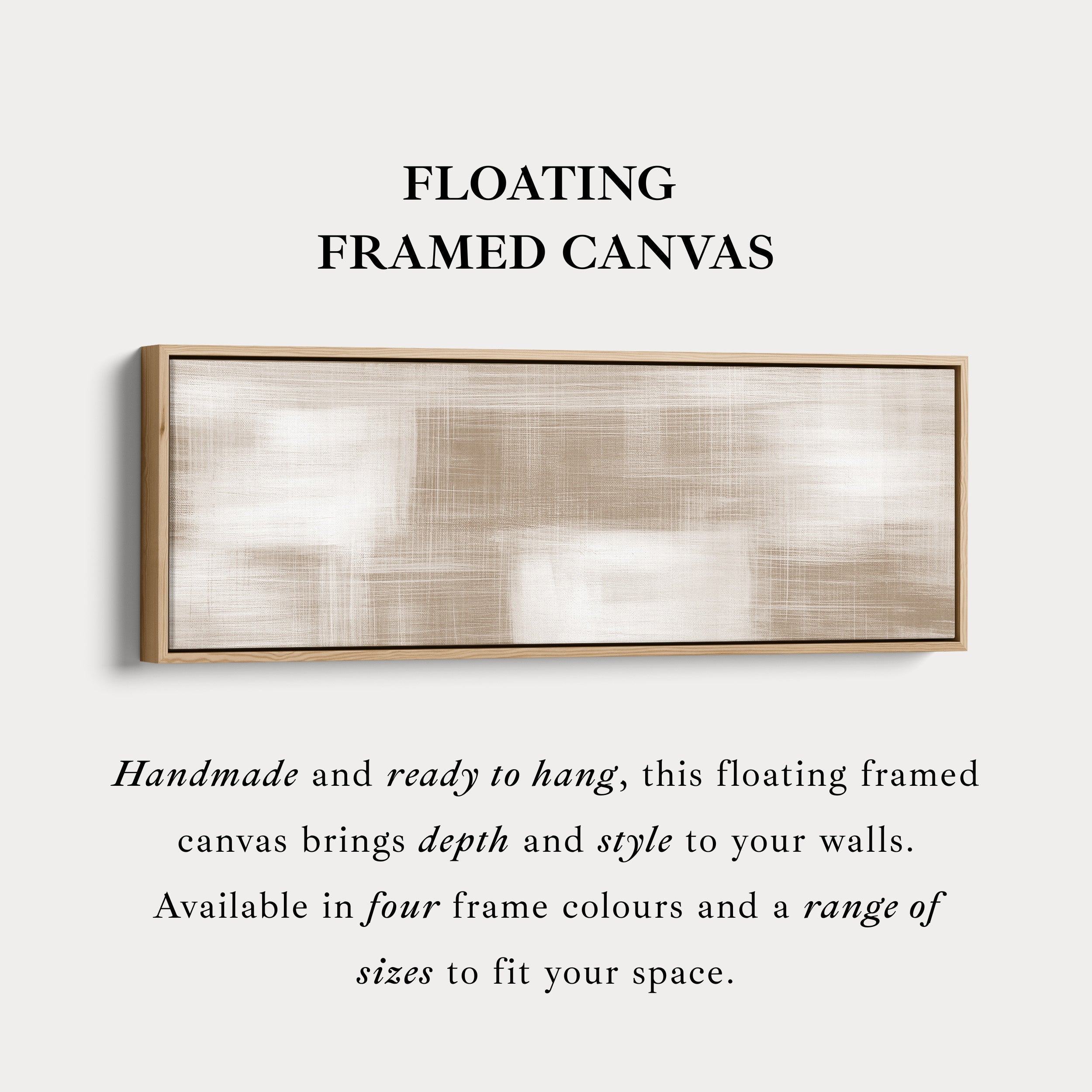 Neutral Abstract Wide Wall Art Long Framed Canvas For Calm Living Spaces