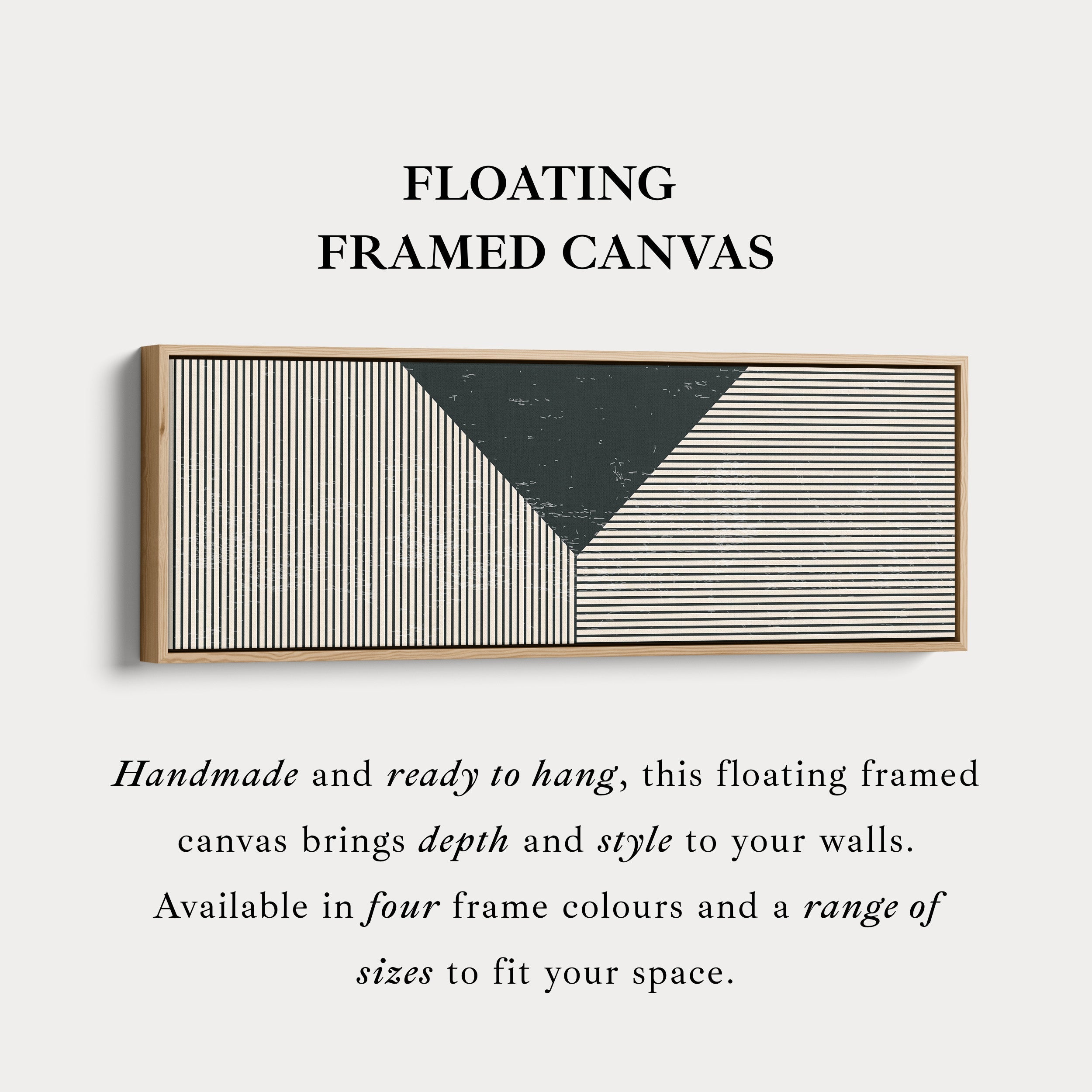 Long Framed Canvas Black Beige Geometric Wide Wall Art