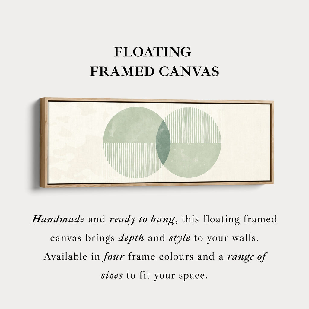 Panoramic Wall Art Dual Green Circles With Vertical Accents For Living Room