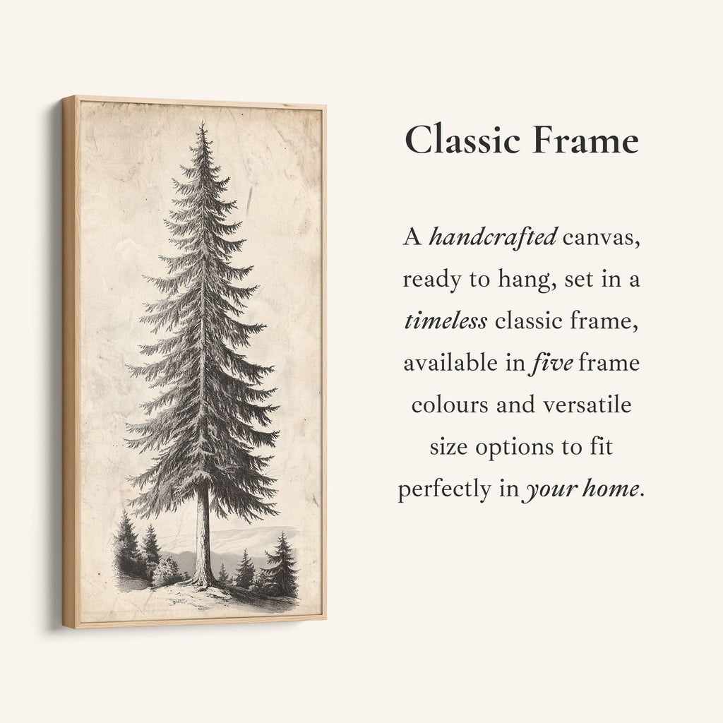 Vertical Wall Art Vintage Pine Illustration Tall Canvas For Office