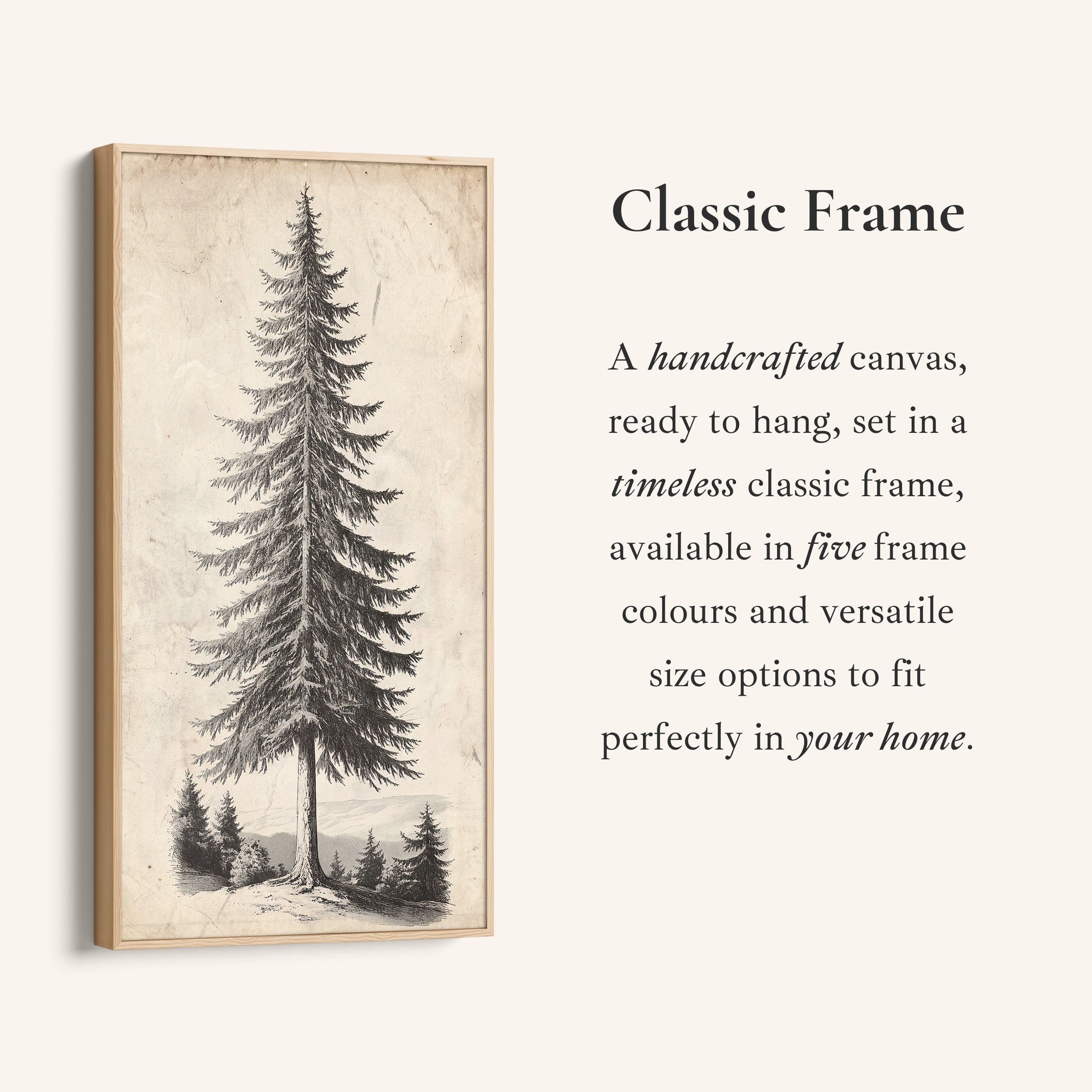 Vertical Wall Art Vintage Pine Illustration Tall Canvas For Office