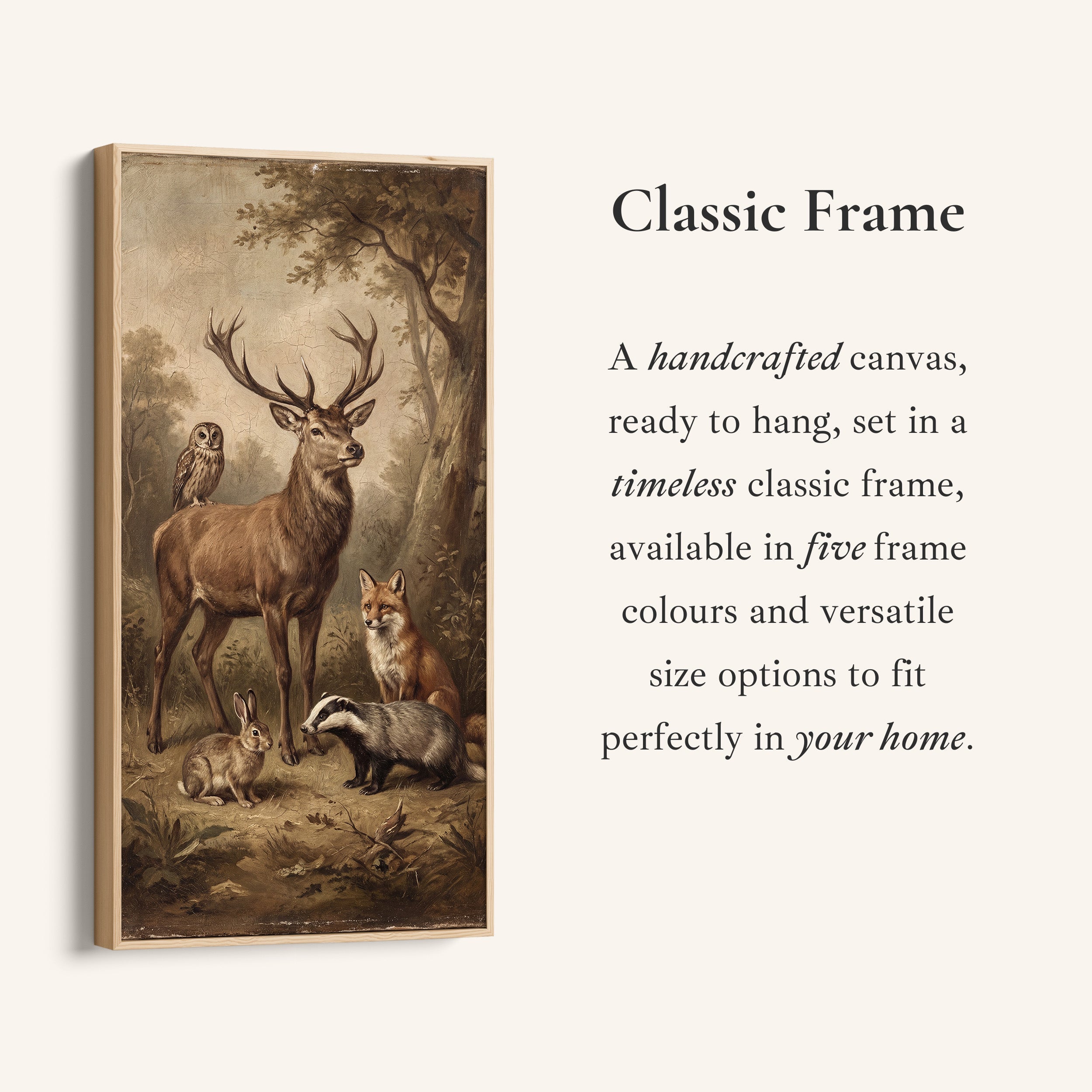 Woodland Animals Tall Narrow Canvas Vertical Canvas For Office