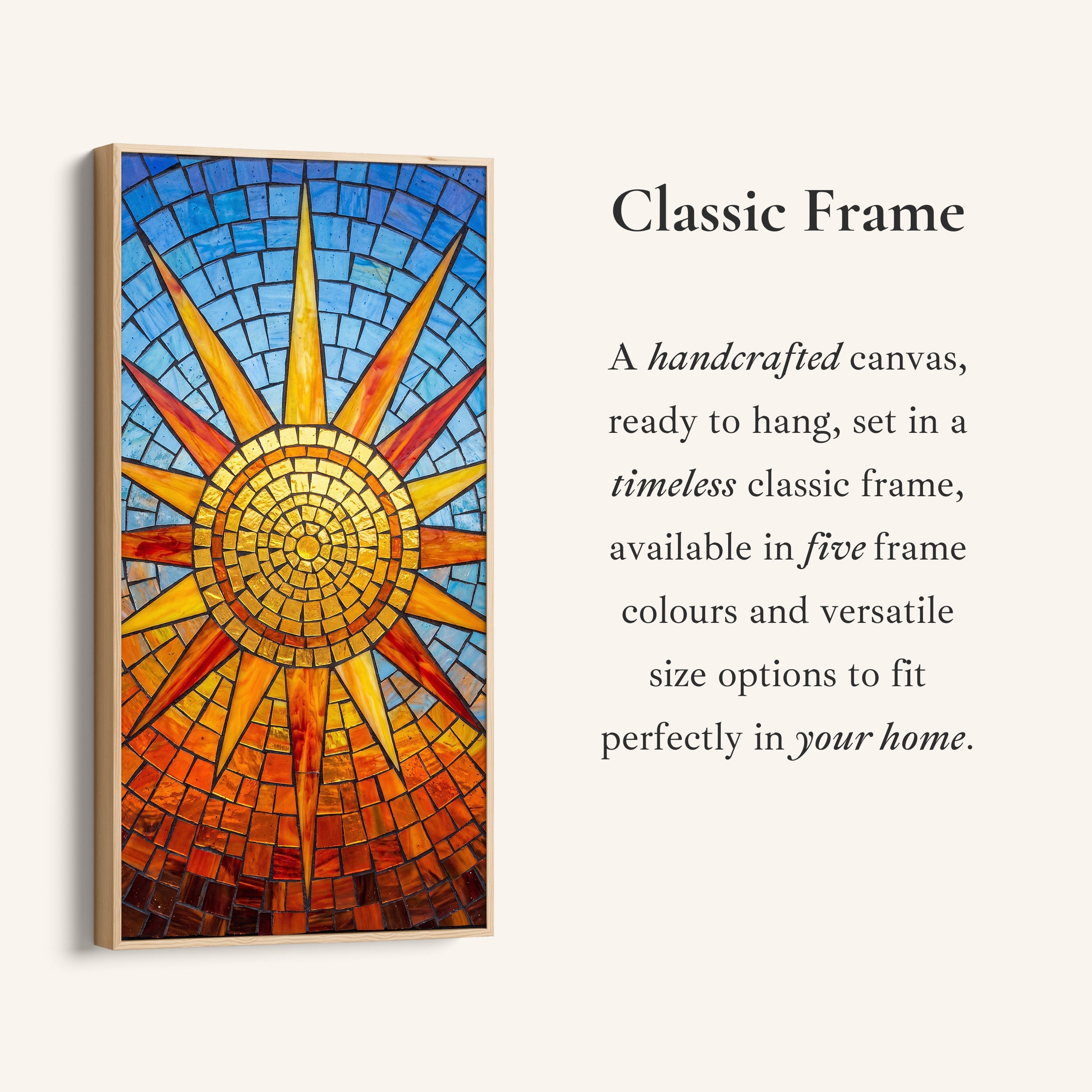 Mosaic Sun Close View Long Wall Art Tall Canvas For Kitchen