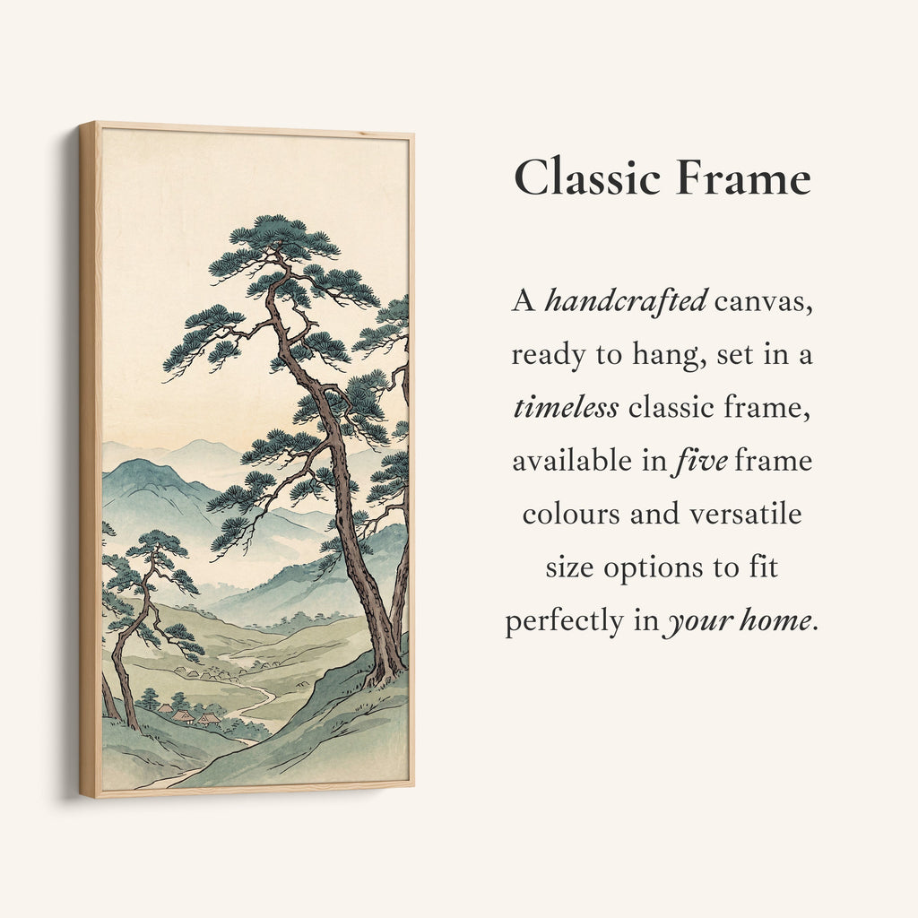 Narrow Japanese Wall Art Pine Tree Valley Vertical Canvas For Living Room