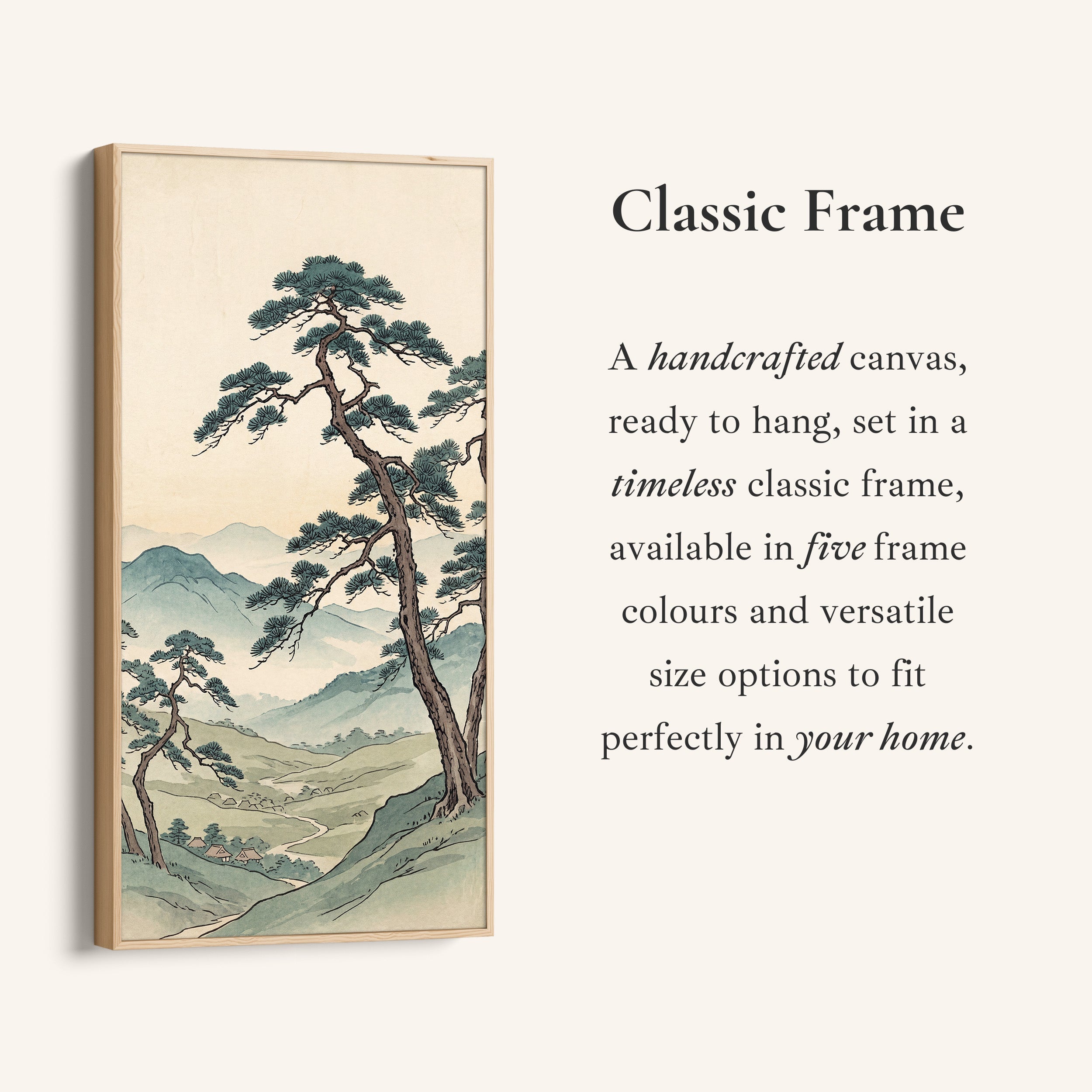 Narrow Japanese Wall Art Pine Tree Valley Vertical Canvas For Living Room