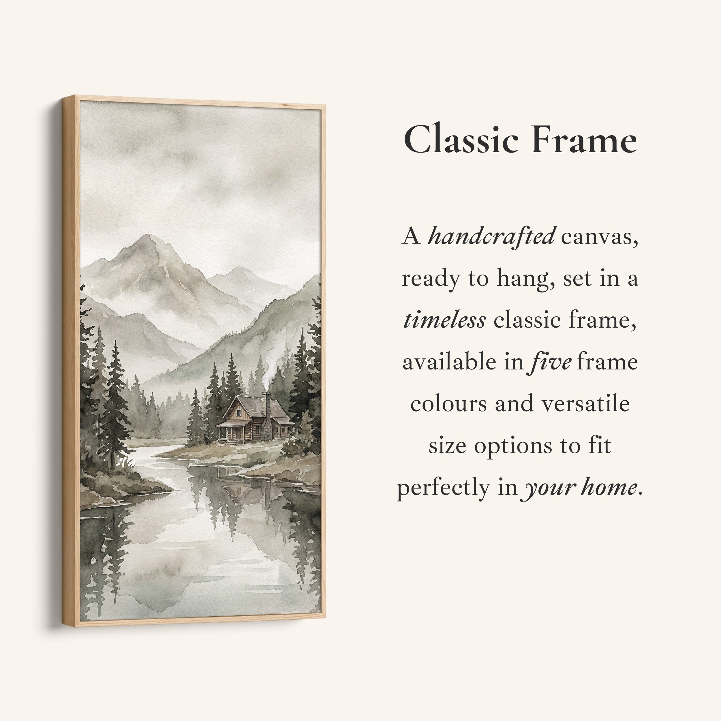 Vertical Wall Art Misty Mountain Lake Cabin Tall Canvas For Living Room