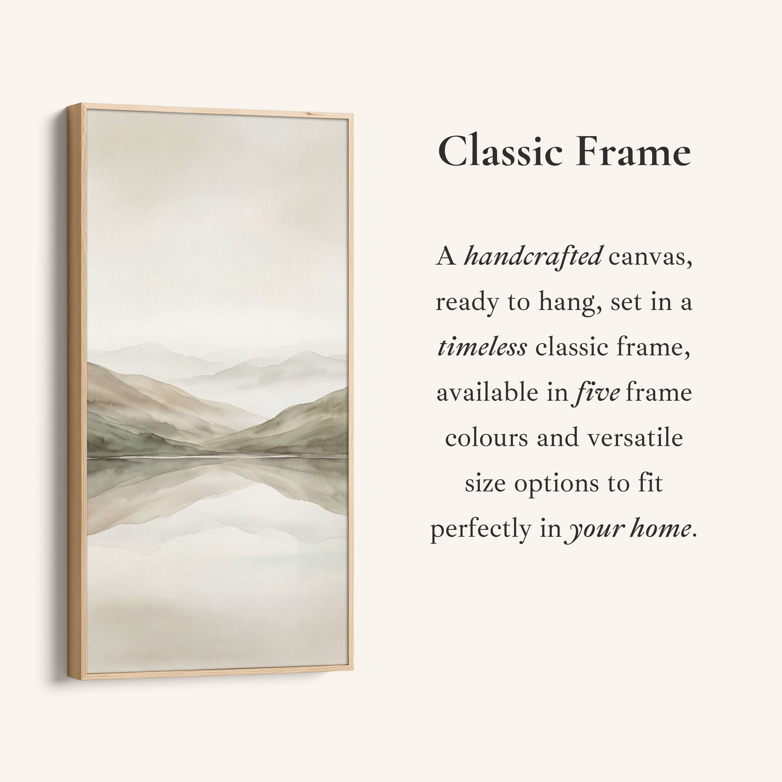 Minimal Misty Mountains Reflection Tall Narrow Canvas Framed Canvas Print For Bedroom