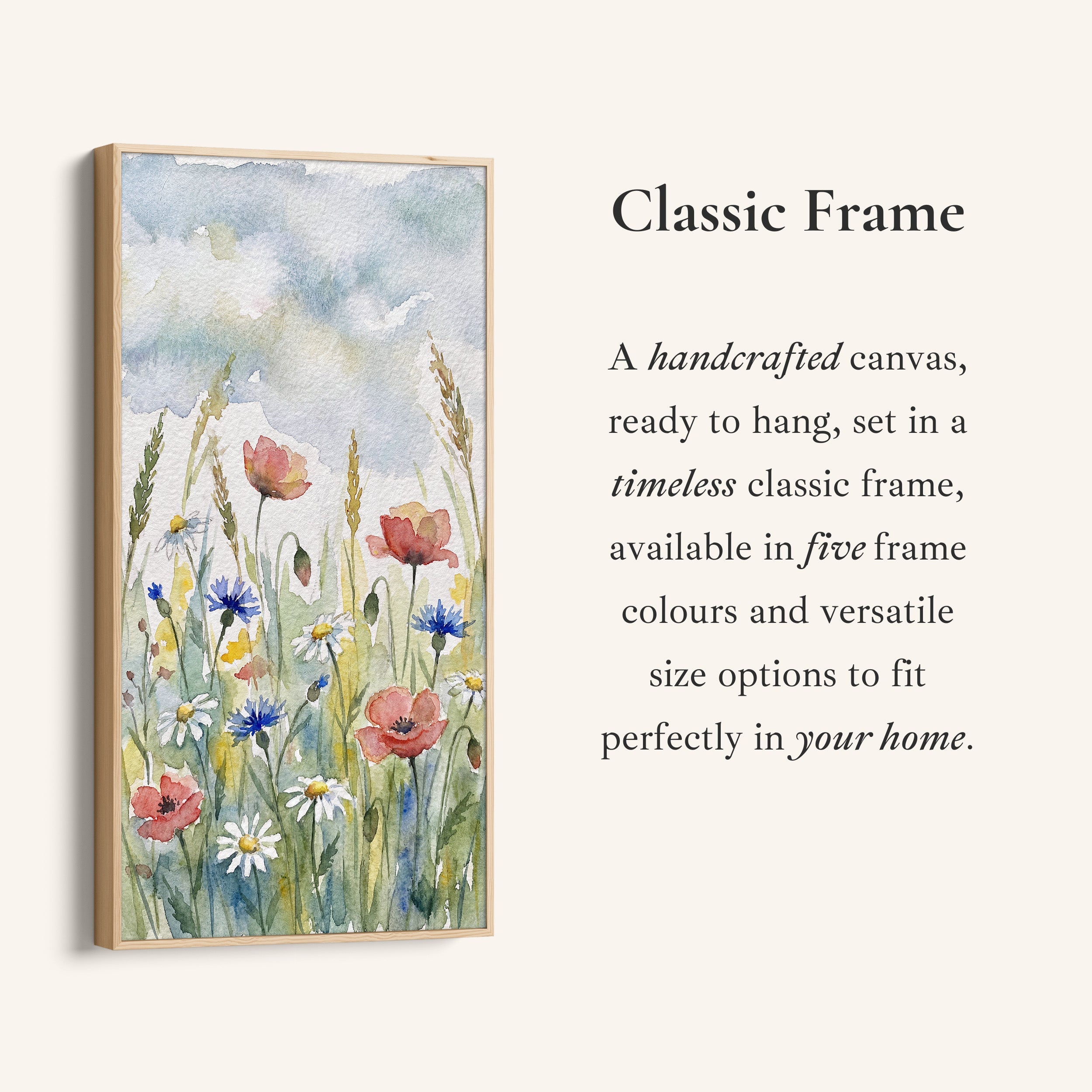 Tall Canvas Large Vertical Wall Art Watercolour Wildflowers And Poppies For Hallway