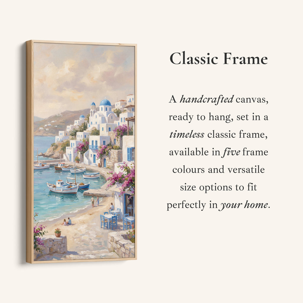 Coastal Village Harbour Boats Vertical Wall Art Framed Canvas Print For Bedroom