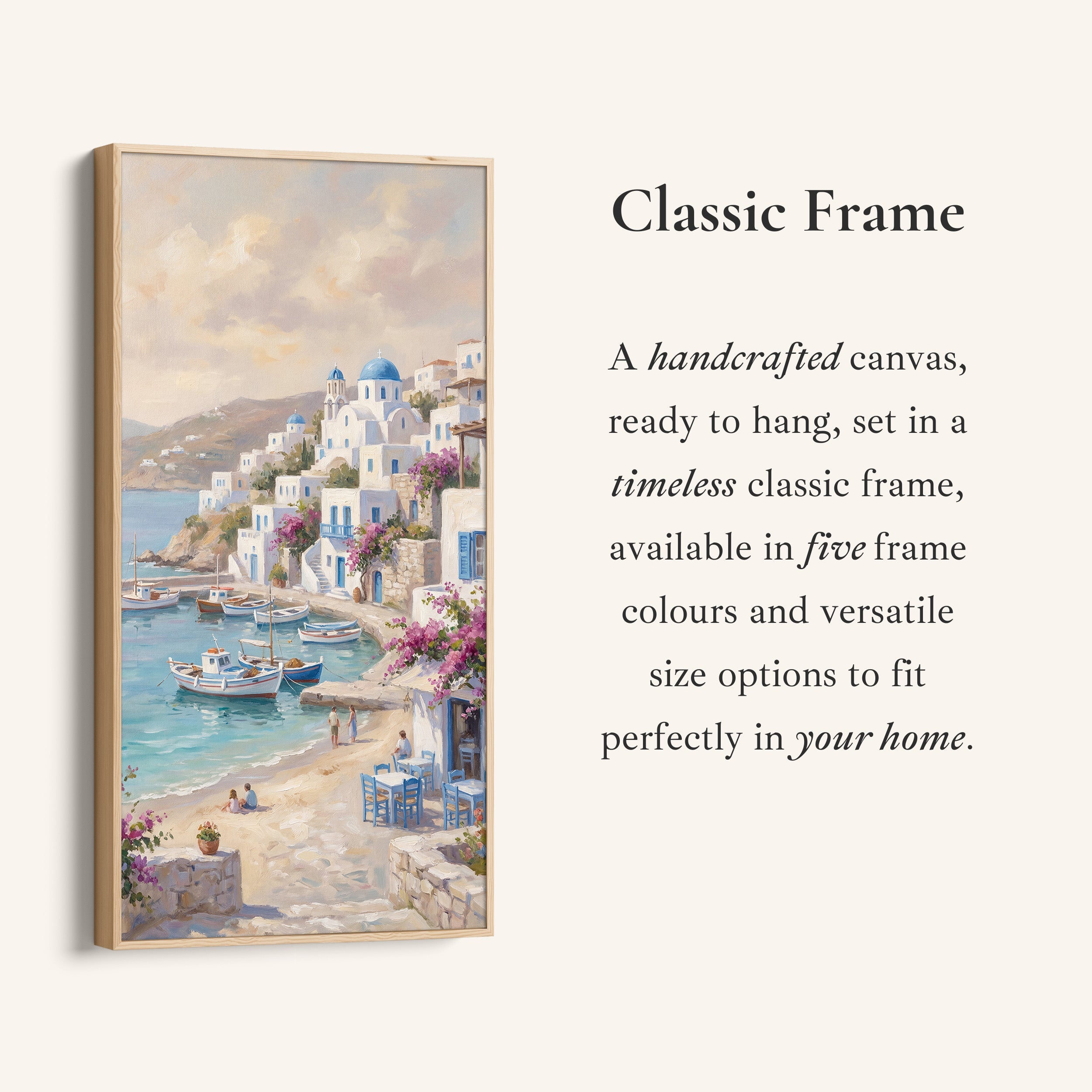 Coastal Village Harbour Boats Vertical Wall Art Framed Canvas Print For Bedroom