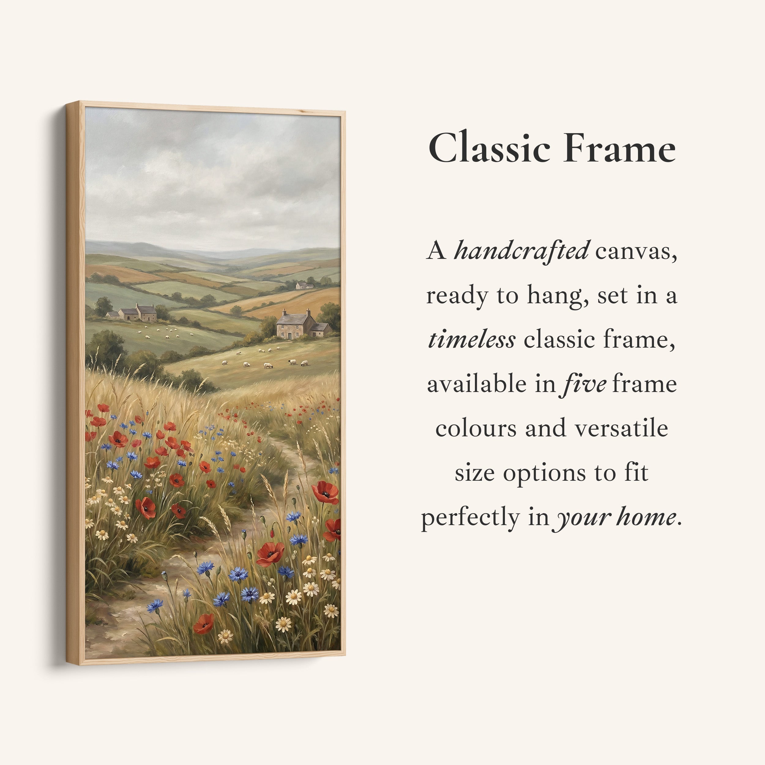 Portrait Wall Art Countryside Hills With Wildflowers Large Vertical Wall Art For Office