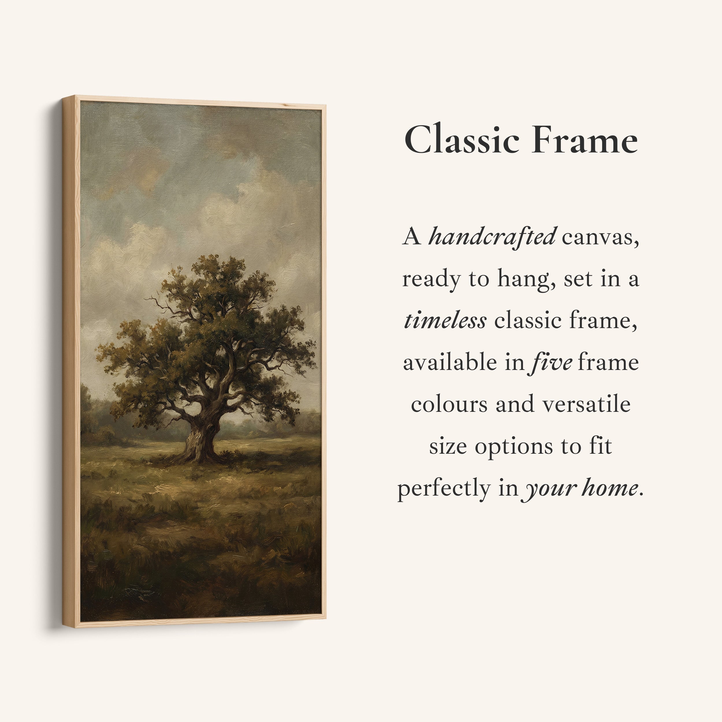 Lone Tree In Field Large Vertical Wall Art Framed Canvas Print For Bedroom