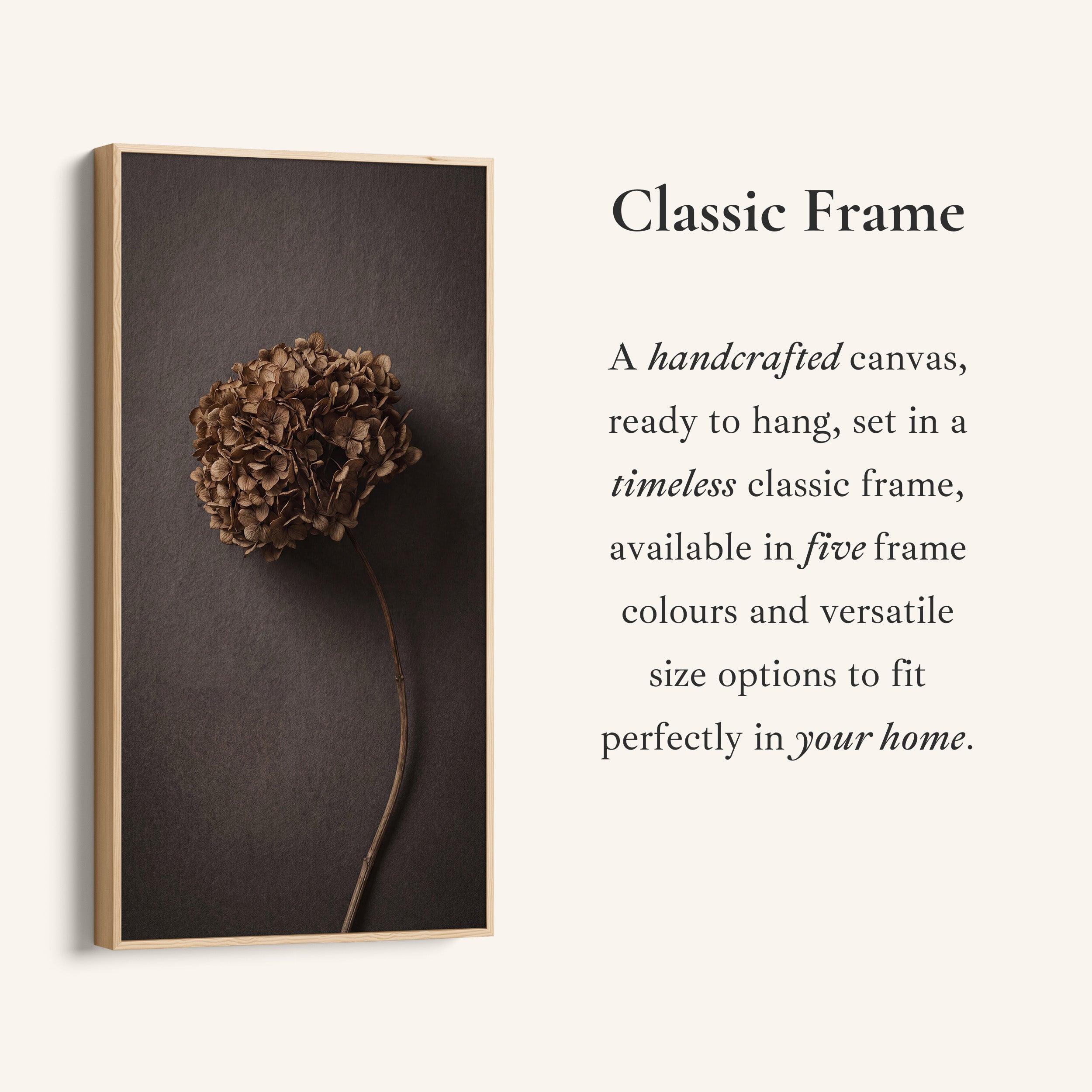 Tall Framed Canvas For Kitchen Dried Hydrangea On Dark Vertical Canvas