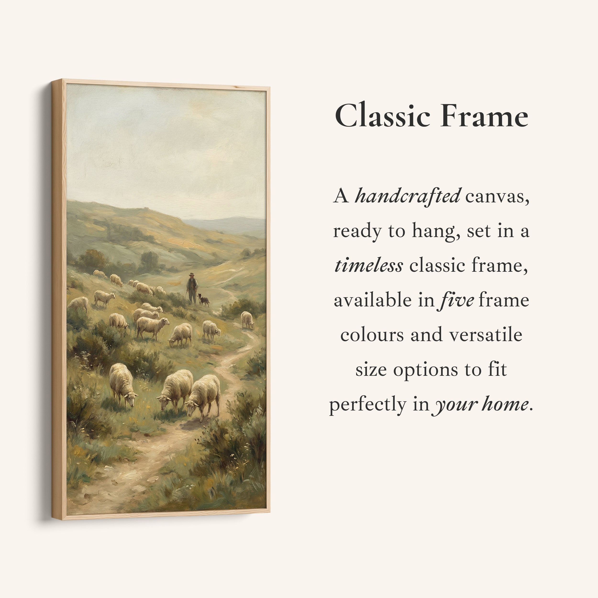 Shepherd With Sheep Hillside Vertical Wall Art Framed Canvas Print For Office