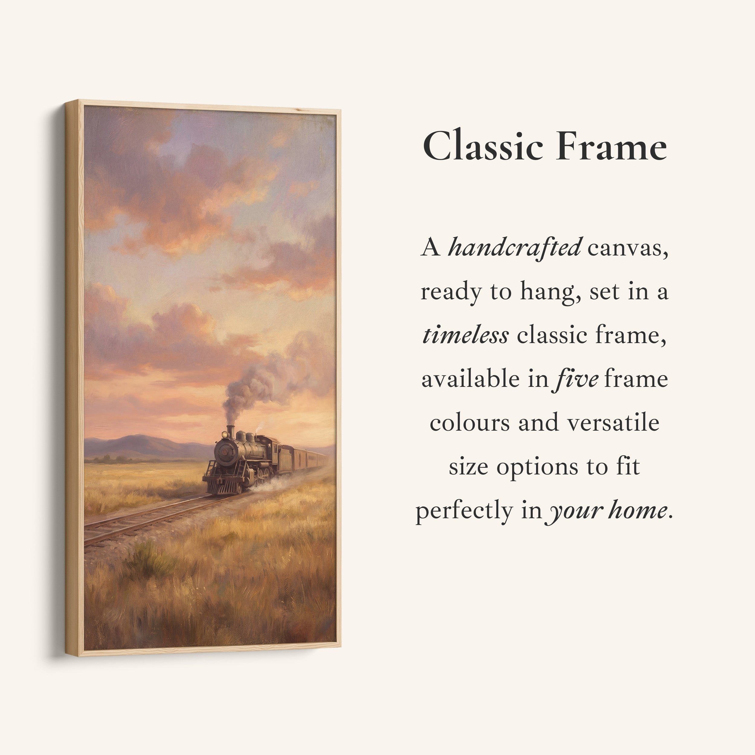 Narrow Wall Art Steam Train At Sunset Tall Canvas For Kitchen