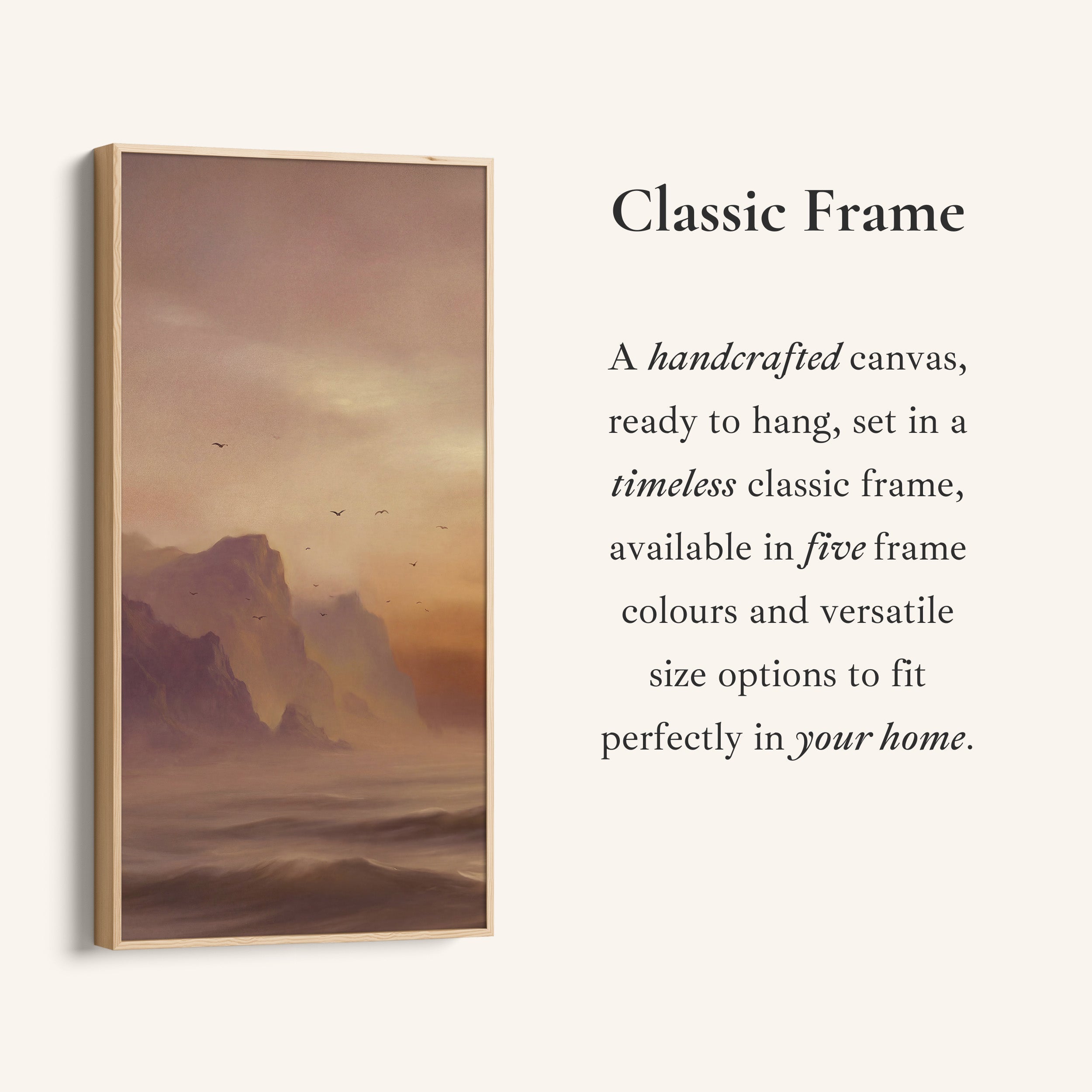 Misty Coastal Cliffs Birds Large Vertical Wall Art Framed Canvas Print For Bedroom