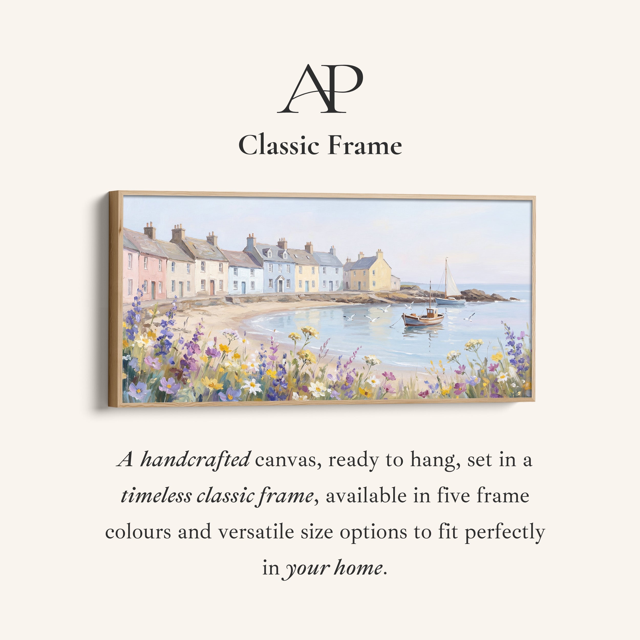 Large Wall Art Coastal Village Scene Statement Wall Decor For Living Room