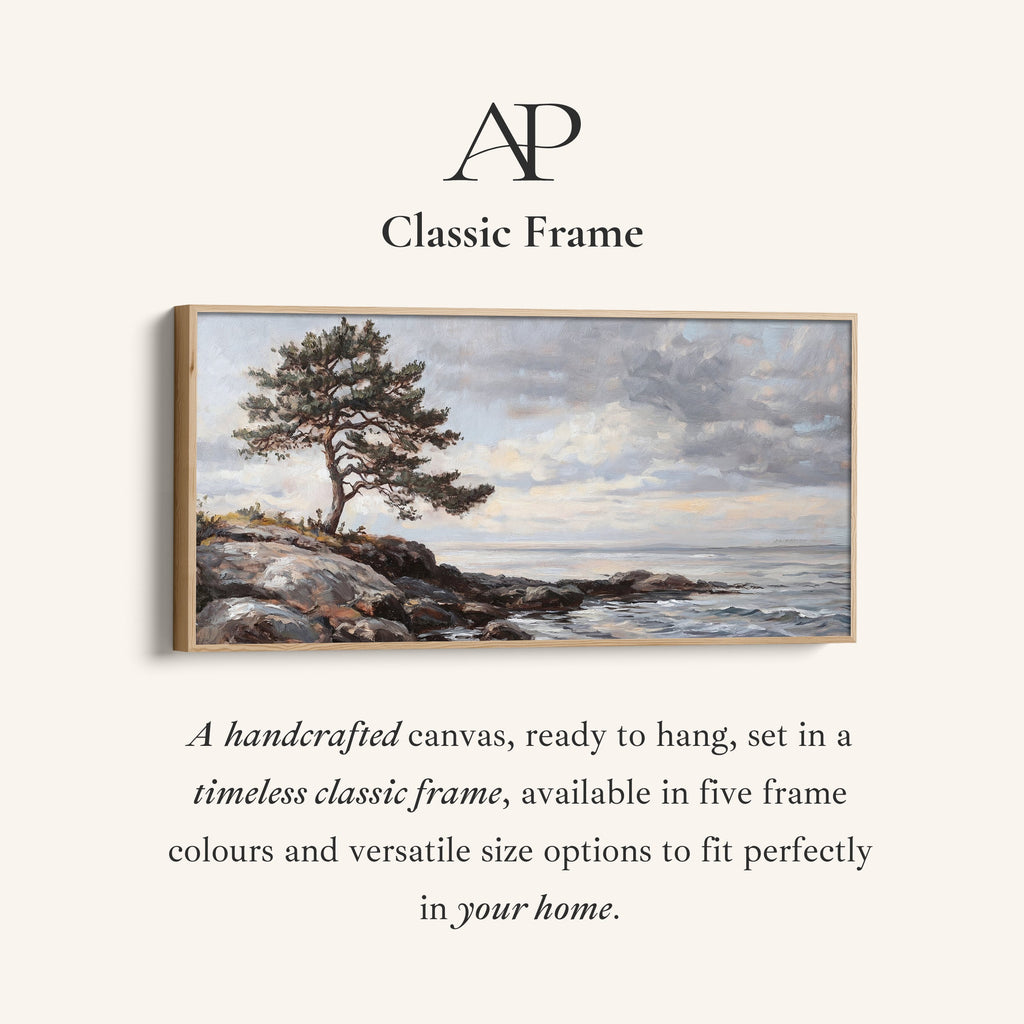 Wide Framed Canvas Coastal Tree And Sea Oversized Wall Decor For Hallway