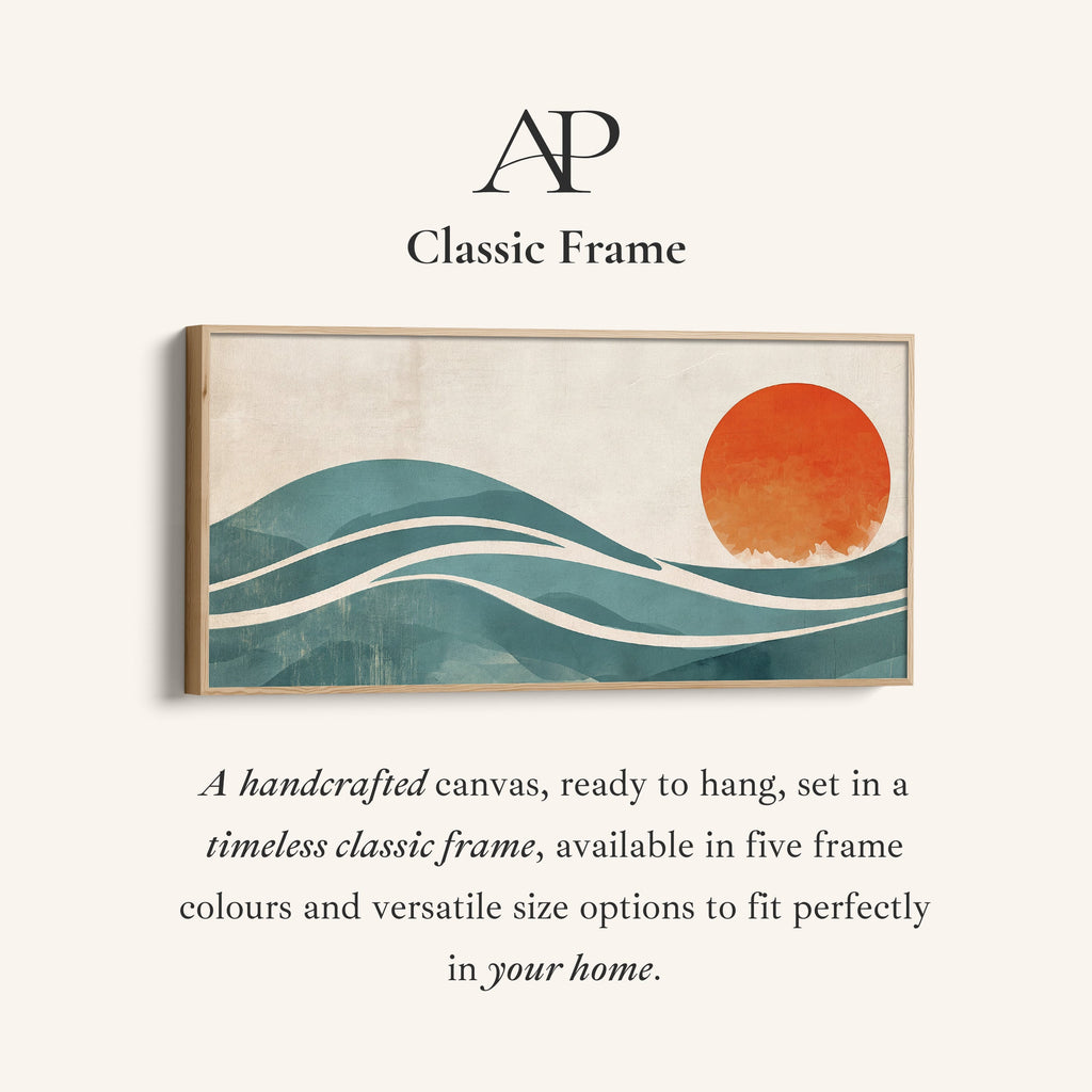 Panoramic Wall Art Minimalist Sun And Waves Framed Canvas Print For Hallway