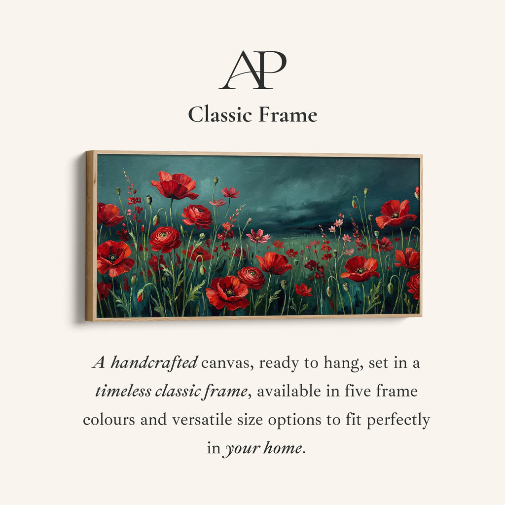 Blooming Poppy Field Wide Framed Canvas Statement Wall Decor For Living Room
