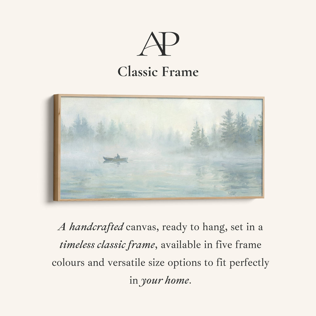 Misty Lake Boat large wall art Horizontal Canvas Print Office