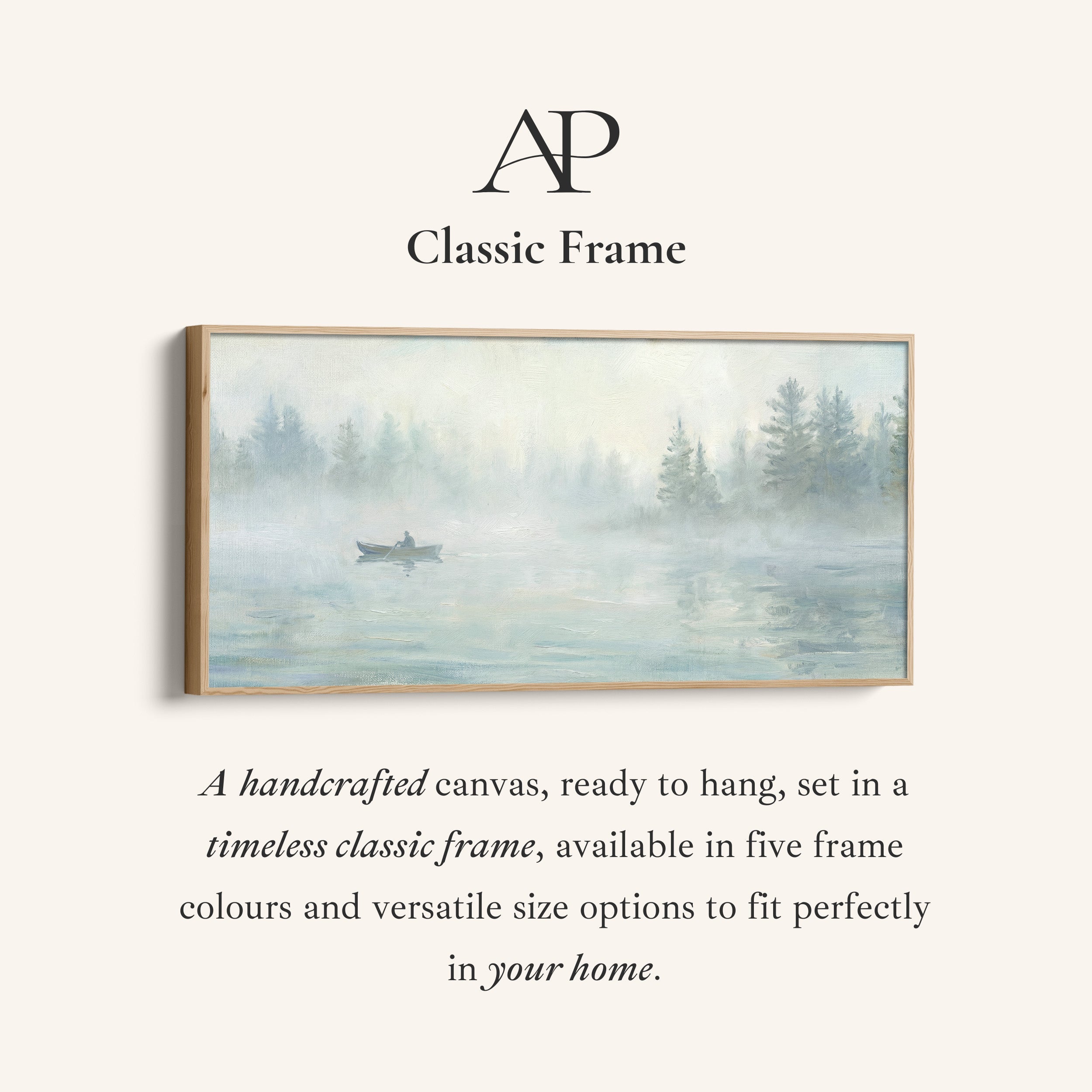 Misty Lake Boat large wall art Horizontal Canvas Print Office