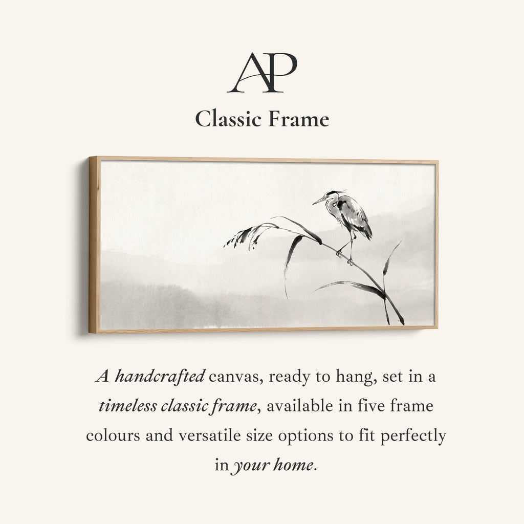 Ink Heron Horizontal Wall Art Framed Canvas Print For Bedroom