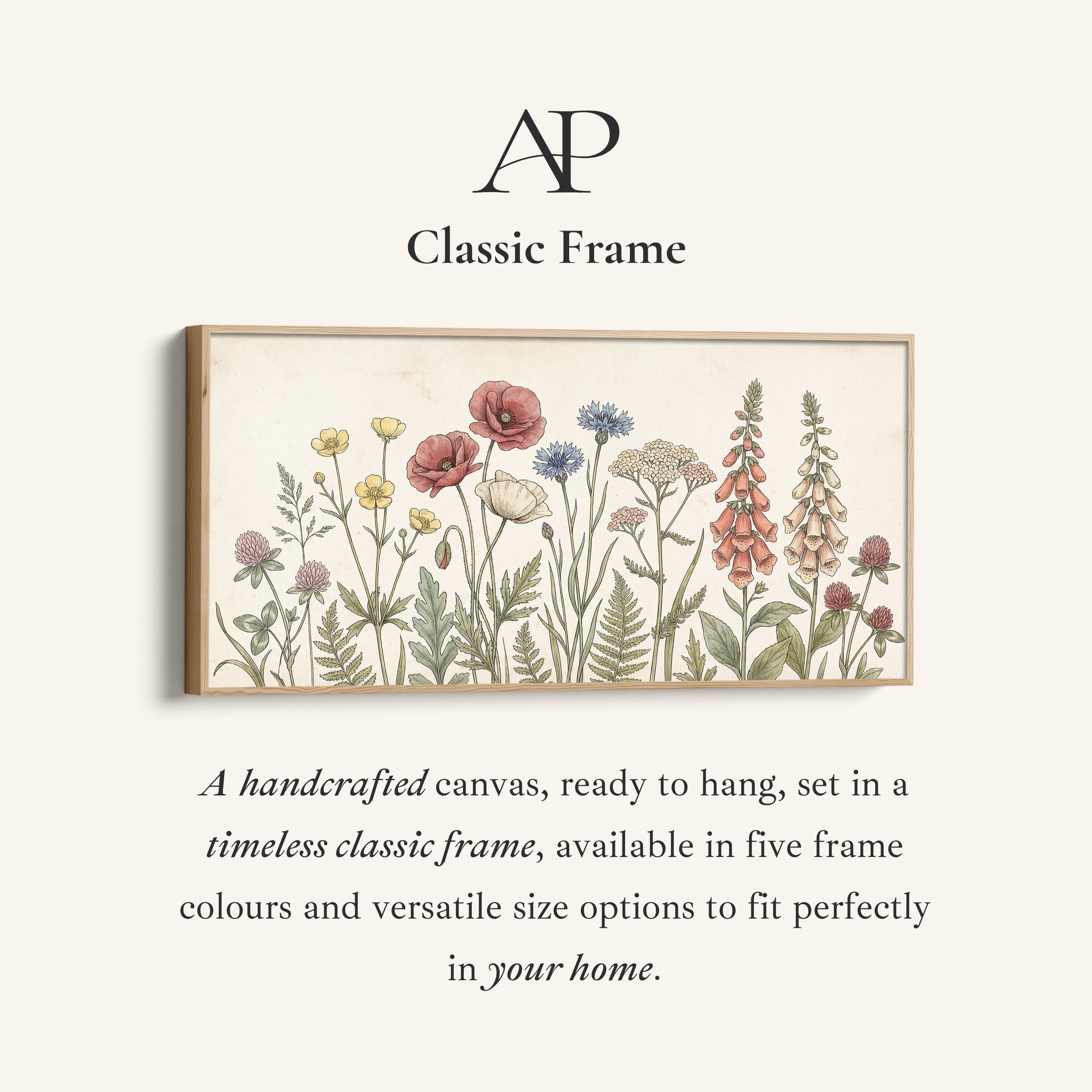 Panoramic Wall Art Vintage Meadow Flowers Illustration Extra Wide Canvas For Bedroom