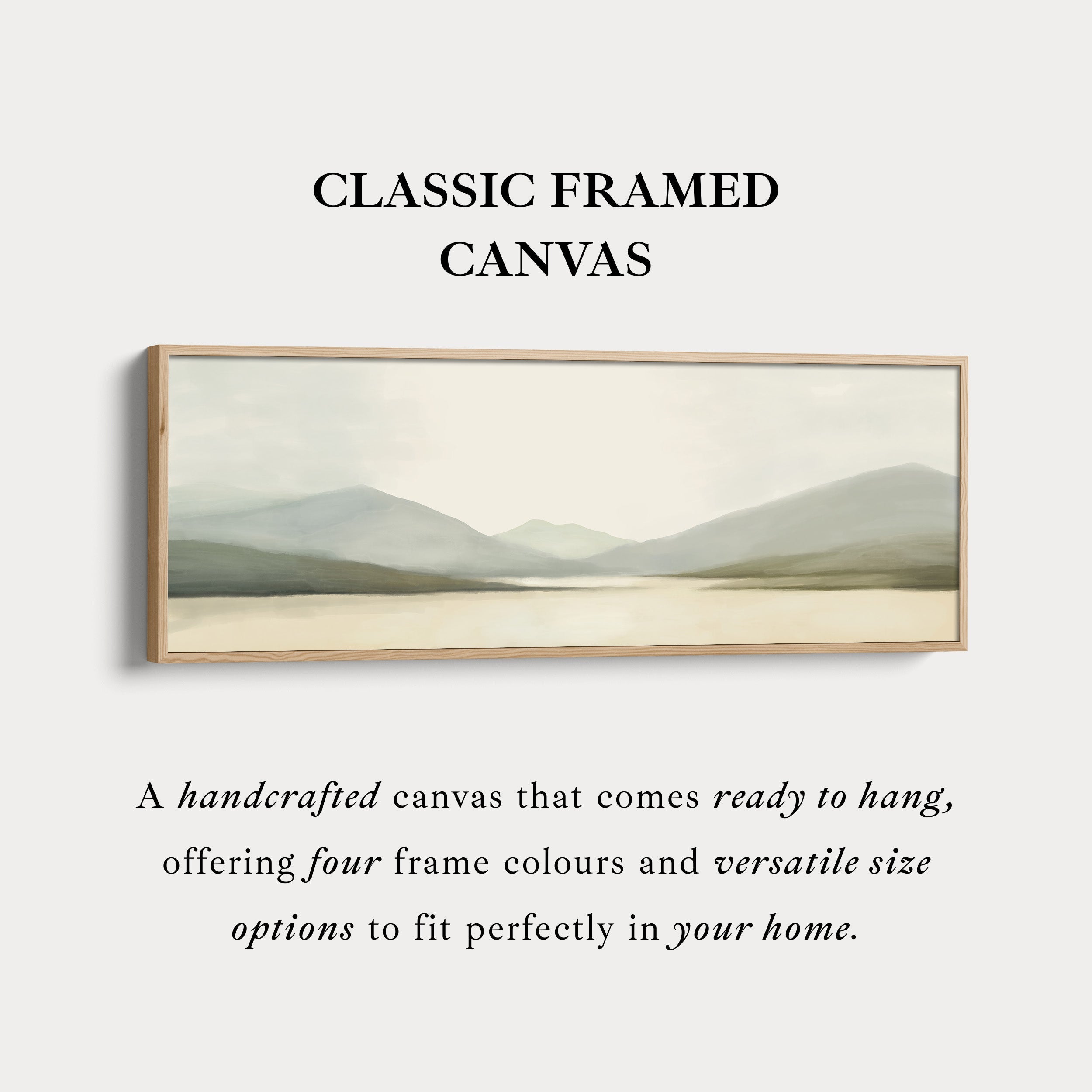 Watercolor Mountain and Lake Long Horizontal Large Canvas Wall Art