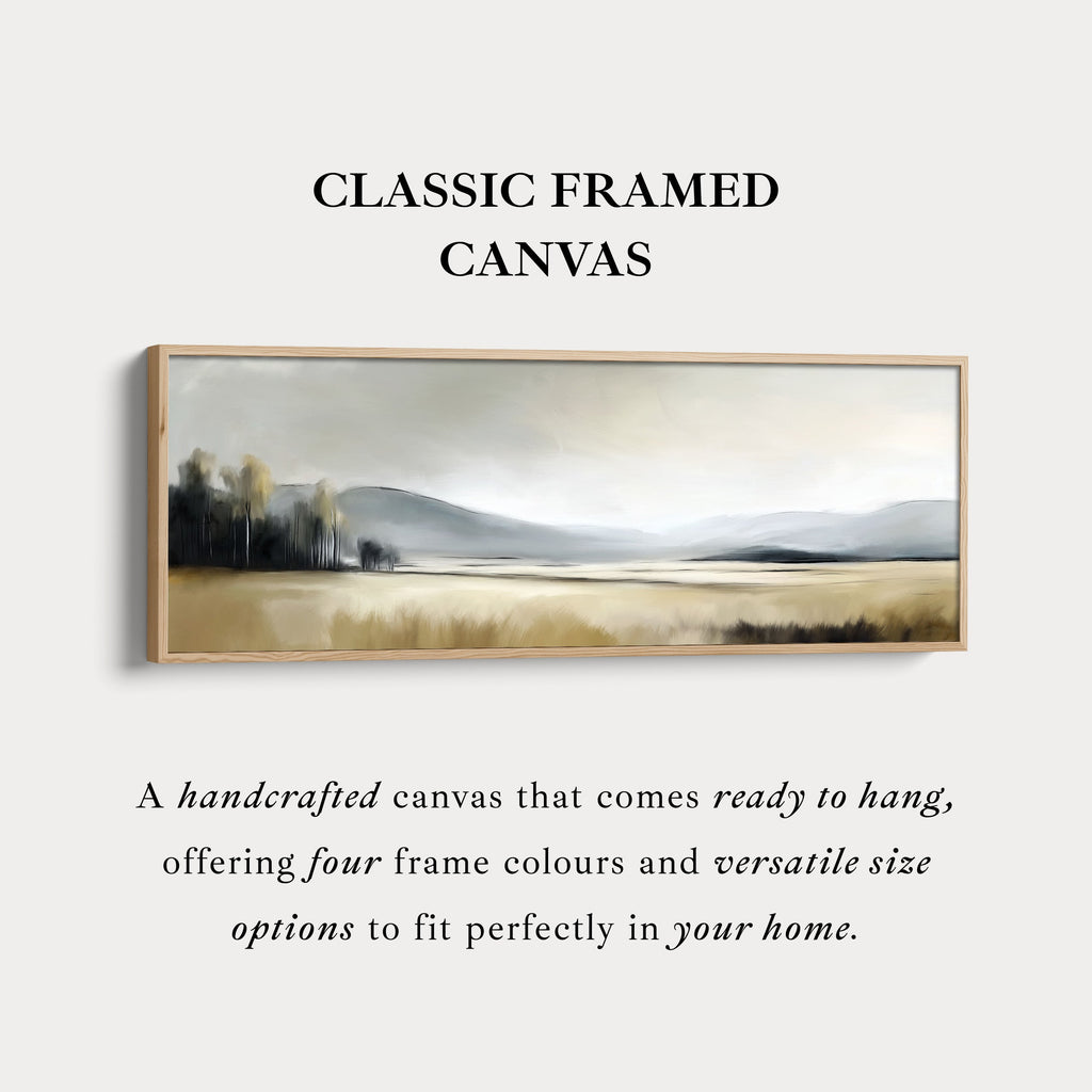 Long Neutral Misty Landscape Canvas Artwork for Above Bed or Living Room
